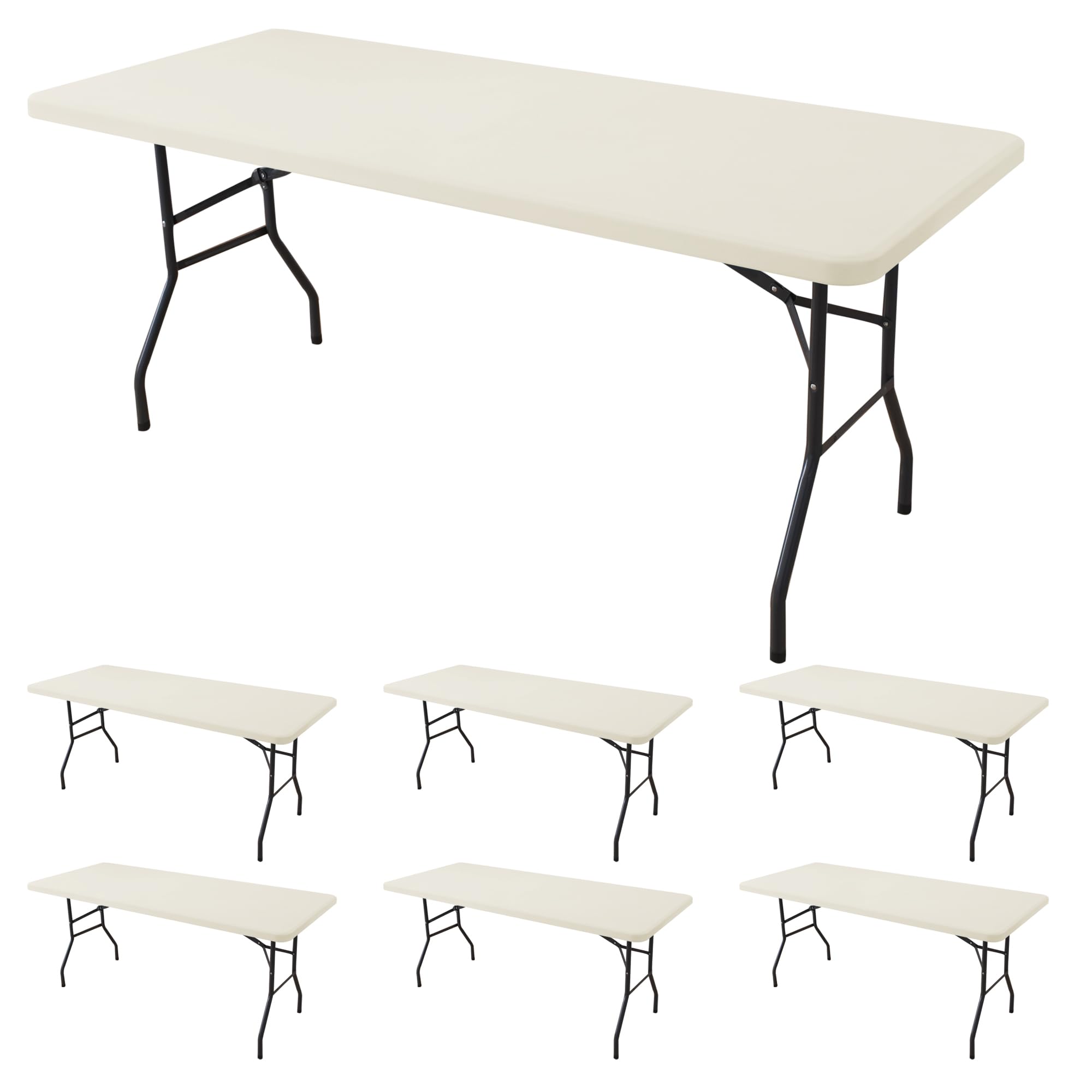 Fitted Tablecloth for 6 Foot Rectangle Tables-6 Pack Black Elastic Outdoor Picnic Table Cover-Spandex Stretch Folding Table Cloths 6 ft for Camping Dining Room Patio Kitchen Banquet Party