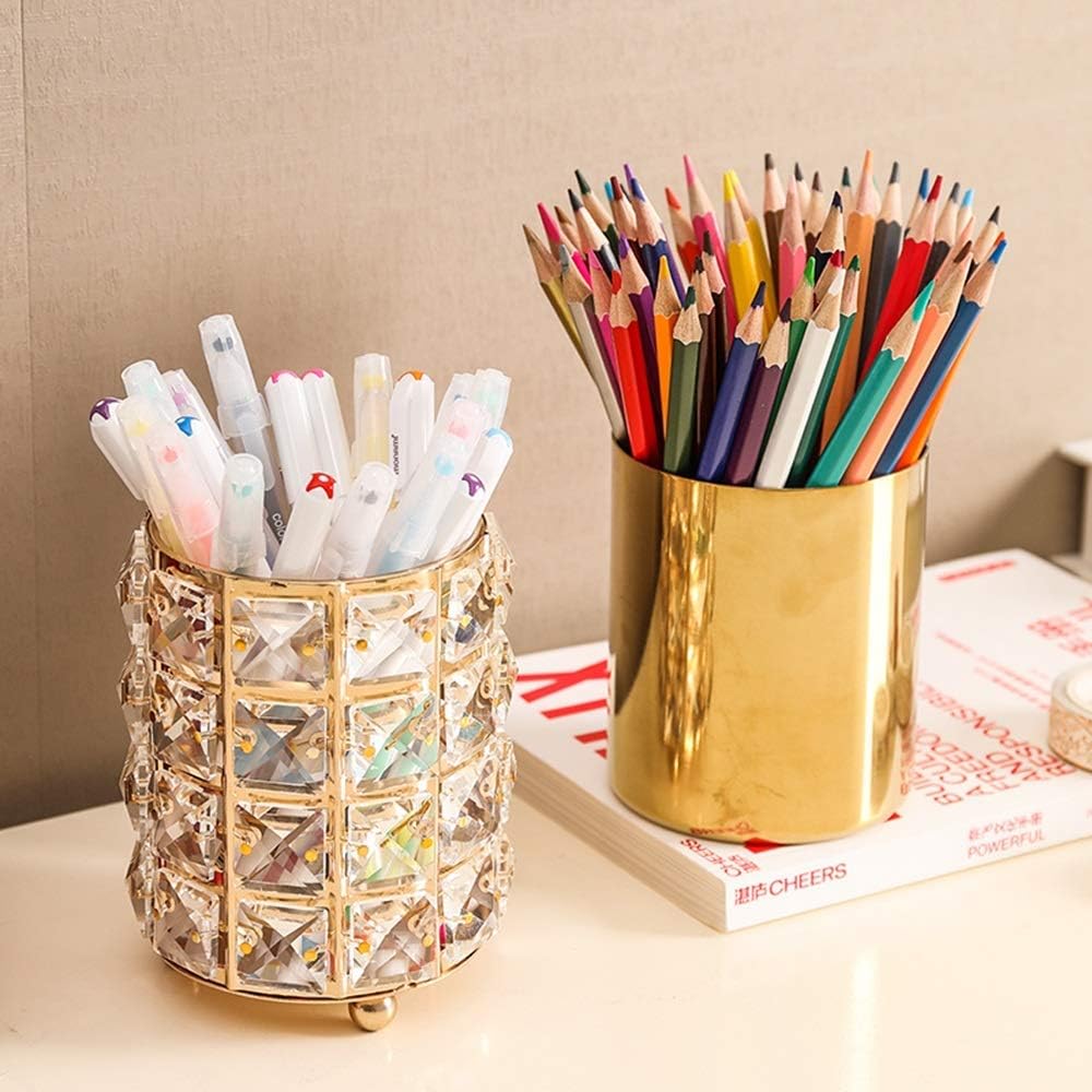 European Style Makeup Brushes Organiser Personality Glass Pencil & Pen Holder Display Metal Art Crafts Office & Home Decor Pen Holder Stand Gift for Friends,a