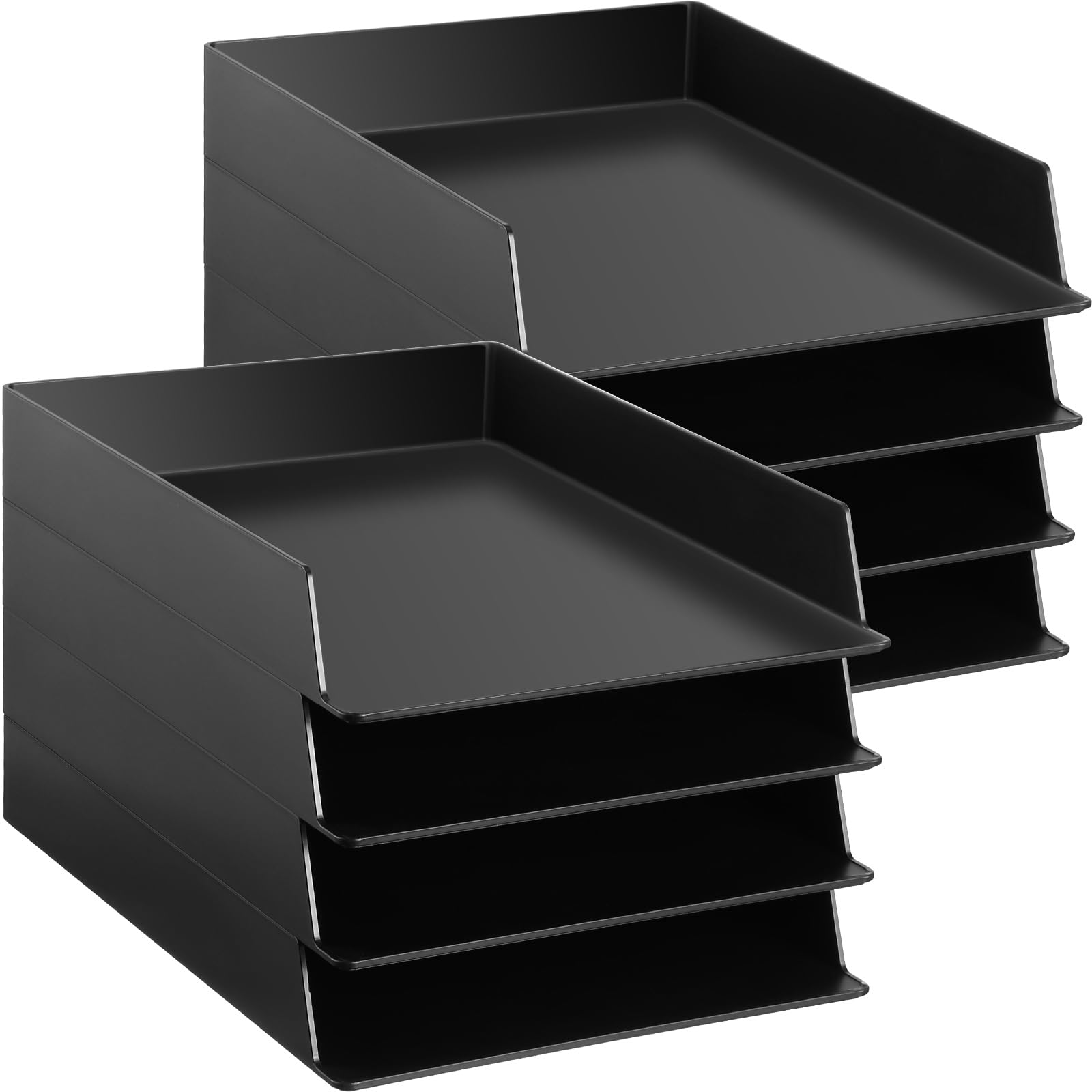 Wenqik 12 Pcs Stackable Paper Trays Rectangular Plastic Desk Holder Desktop Document File Organizer Storage Letter for Office Classroom (Black)