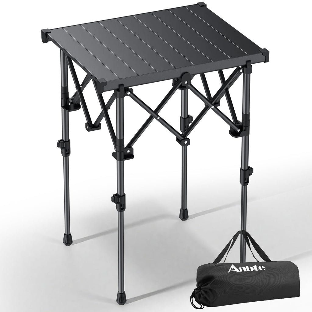 Anbte 3ft Aluminum Roll Top Camping Table, 2 Adjustable Height Camping Table Folding with Storage Net & Bag Lightweight Roll Up Table for Tailgate Outdoor Backyard BBQ Patio Picnic, 32.2” X 16”, Black