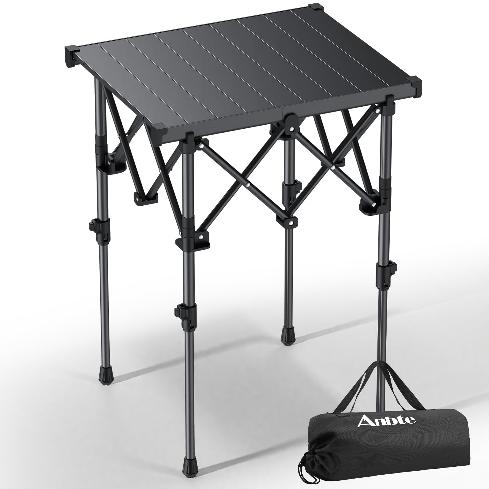 Anbte 3ft Aluminum Roll Top Camping Table, 2 Adjustable Height Camping Table Folding with Storage Net & Bag Lightweight Roll Up Table for Tailgate Outdoor Backyard BBQ Patio Picnic, 32.2” X 16”, Black