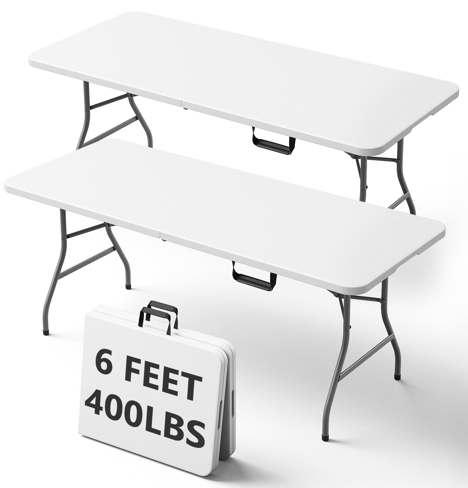 Folding Table, 4FT Foldable Picnic Table with Carrying Handle, Heavy Duty Fold-in-Half Portable Table for Weddings, Camping, RV Travel, Parties, BBQs, and Indoor Use, Easy to Fold and Store, Khaki