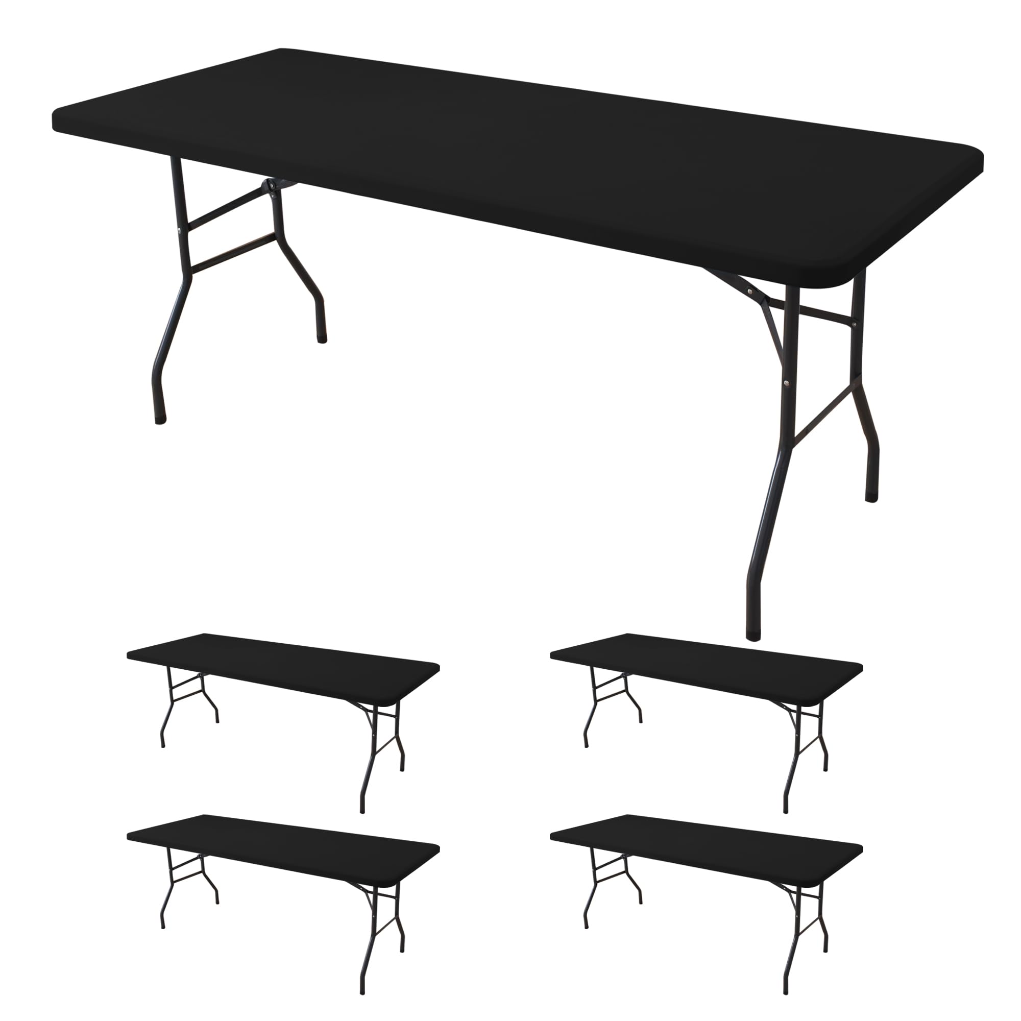 Fitted Tablecloth for 6 Foot Rectangle Tables-6 Pack Black Elastic Outdoor Picnic Table Cover-Spandex Stretch Folding Table Cloths 6 ft for Camping Dining Room Patio Kitchen Banquet Party