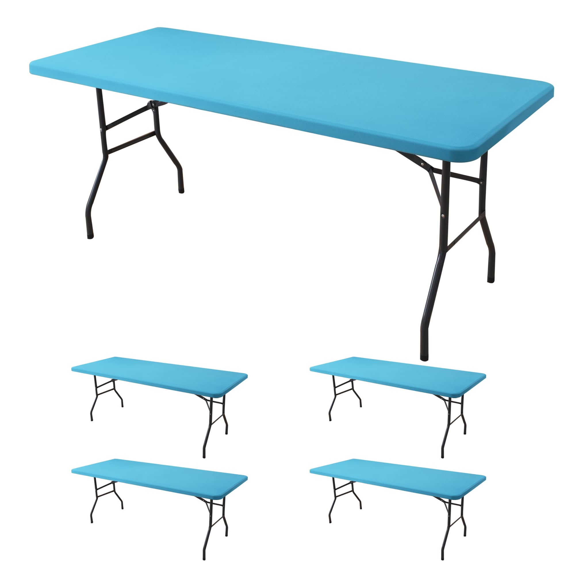 Fitted Tablecloth for 6 Foot Rectangle Tables-6 Pack Black Elastic Outdoor Picnic Table Cover-Spandex Stretch Folding Table Cloths 6 ft for Camping Dining Room Patio Kitchen Banquet Party