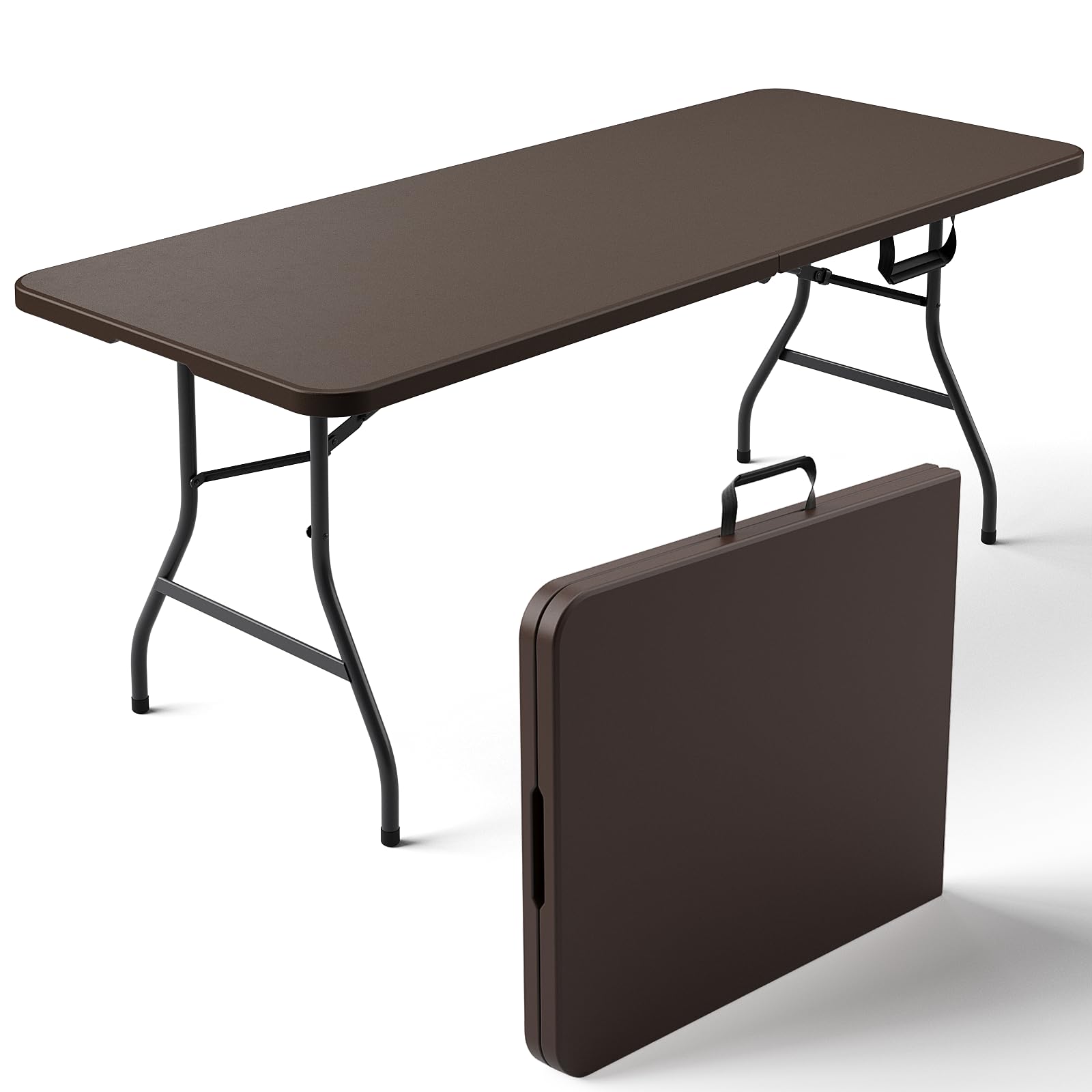 Folding Table, 4FT Foldable Picnic Table with Carrying Handle, Heavy Duty Fold-in-Half Portable Table for Weddings, Camping, RV Travel, Parties, BBQs, and Indoor Use, Easy to Fold and Store, Khaki