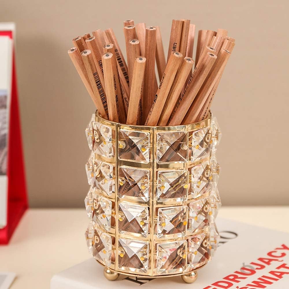 European Style Makeup Brushes Organiser Personality Glass Pencil & Pen Holder Display Metal Art Crafts Office & Home Decor Pen Holder Stand Gift for Friends,a