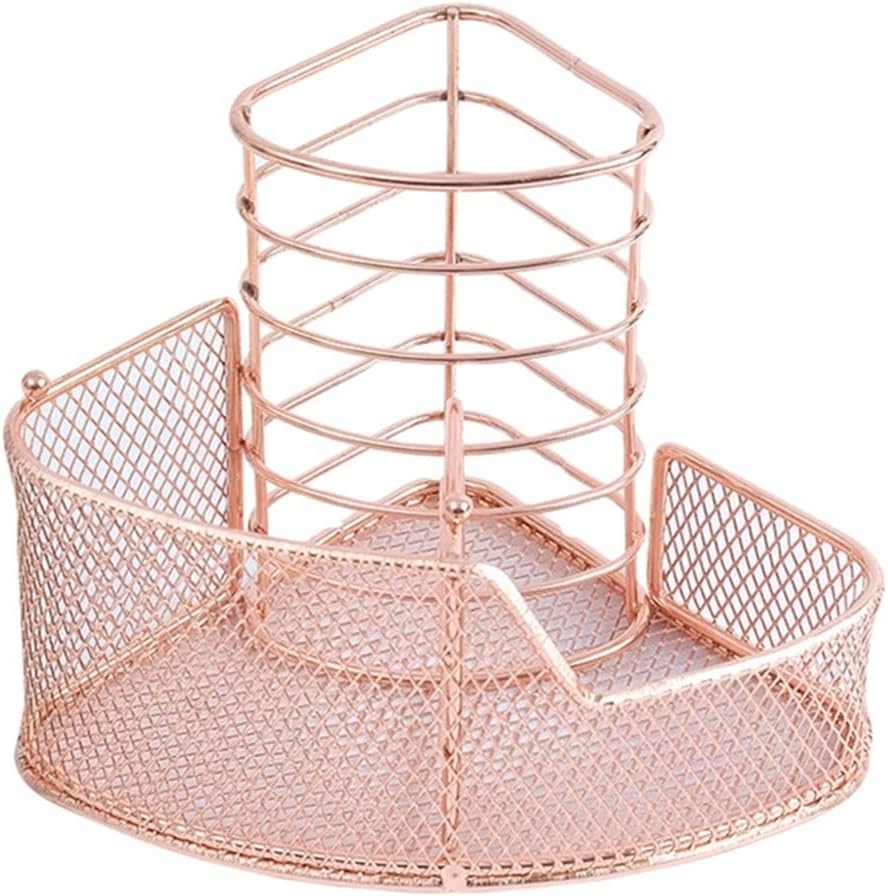 Rose Gold Mesh Pen Holder Triangular Metal Stationery Storage Rack 3 Compartments (Color : Gray, Size : 14.8x10cm) (Rose gold 14.8x10cm)