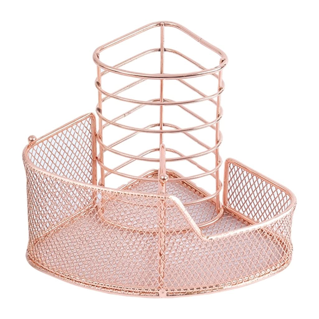Rose Gold Mesh Pen Holder Triangular Metal Stationery Storage Rack 3 Compartments (Color : Gray, Size : 14.8x10cm) (Rose gold 14.8x10cm)