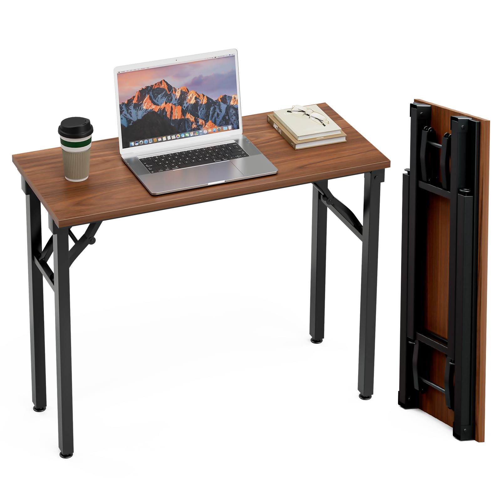 TEMI Small Computer Desk Folding Table - 35.8" Foldable Office Desk, No Assembly, Perfect for Small Spaces in Bedroom, Dorm, or Apartment, Portable Mini Desk or Study Table with Compact Design, Brown