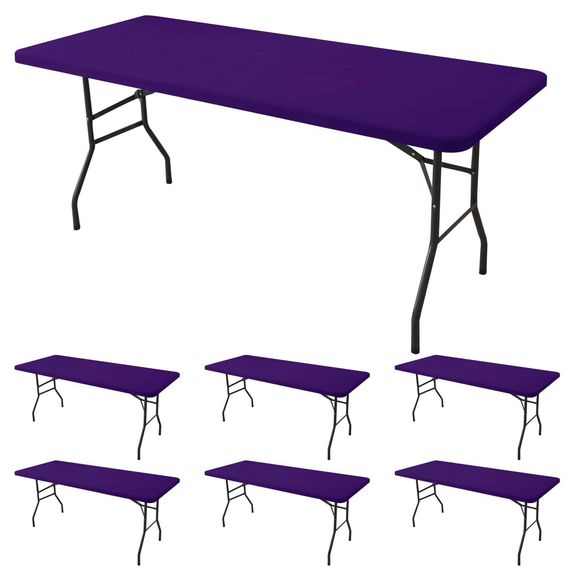 Fitted Tablecloth for 6 Foot Rectangle Tables-6 Pack Black Elastic Outdoor Picnic Table Cover-Spandex Stretch Folding Table Cloths 6 ft for Camping Dining Room Patio Kitchen Banquet Party