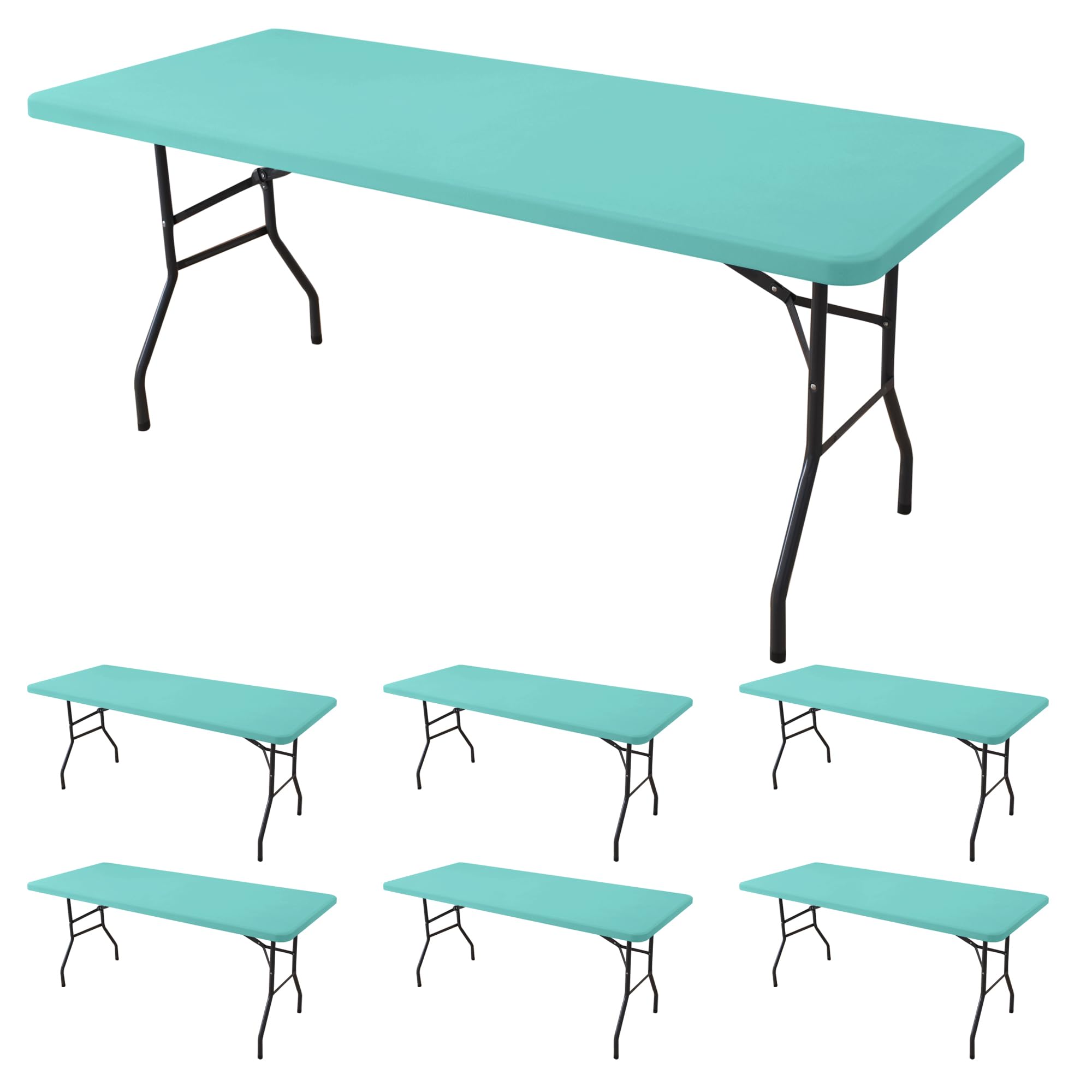Fitted Tablecloth for 6 Foot Rectangle Tables-6 Pack Black Elastic Outdoor Picnic Table Cover-Spandex Stretch Folding Table Cloths 6 ft for Camping Dining Room Patio Kitchen Banquet Party