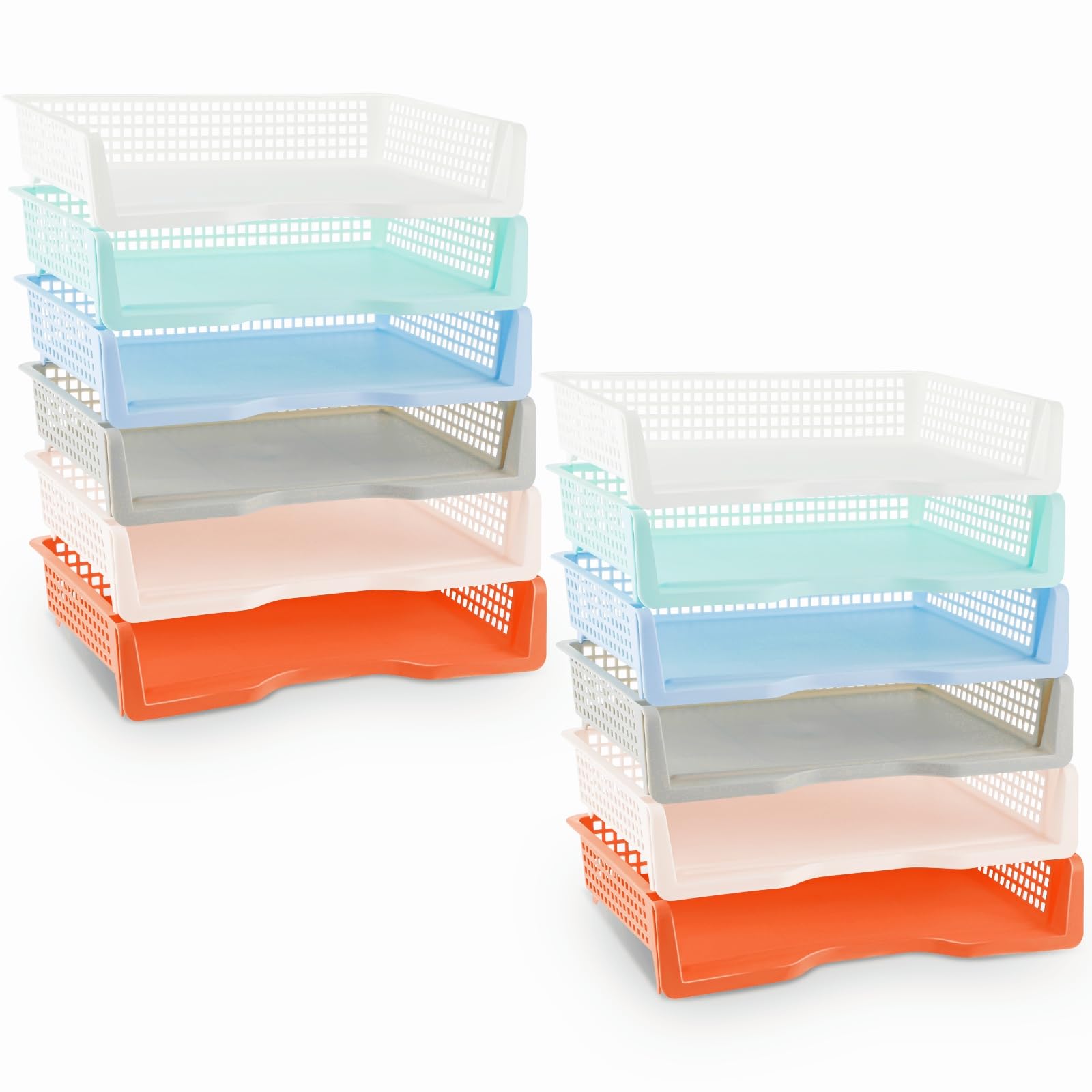 Teenyyou Set of 12 Colorful Turn in Trays Classroom Plastic Stackable Paper Tray Classroom Teachers Desk Organizer Bin for Office Home Teachers Organization and Storage,9 x 13 x 3 Inches(Morandi)