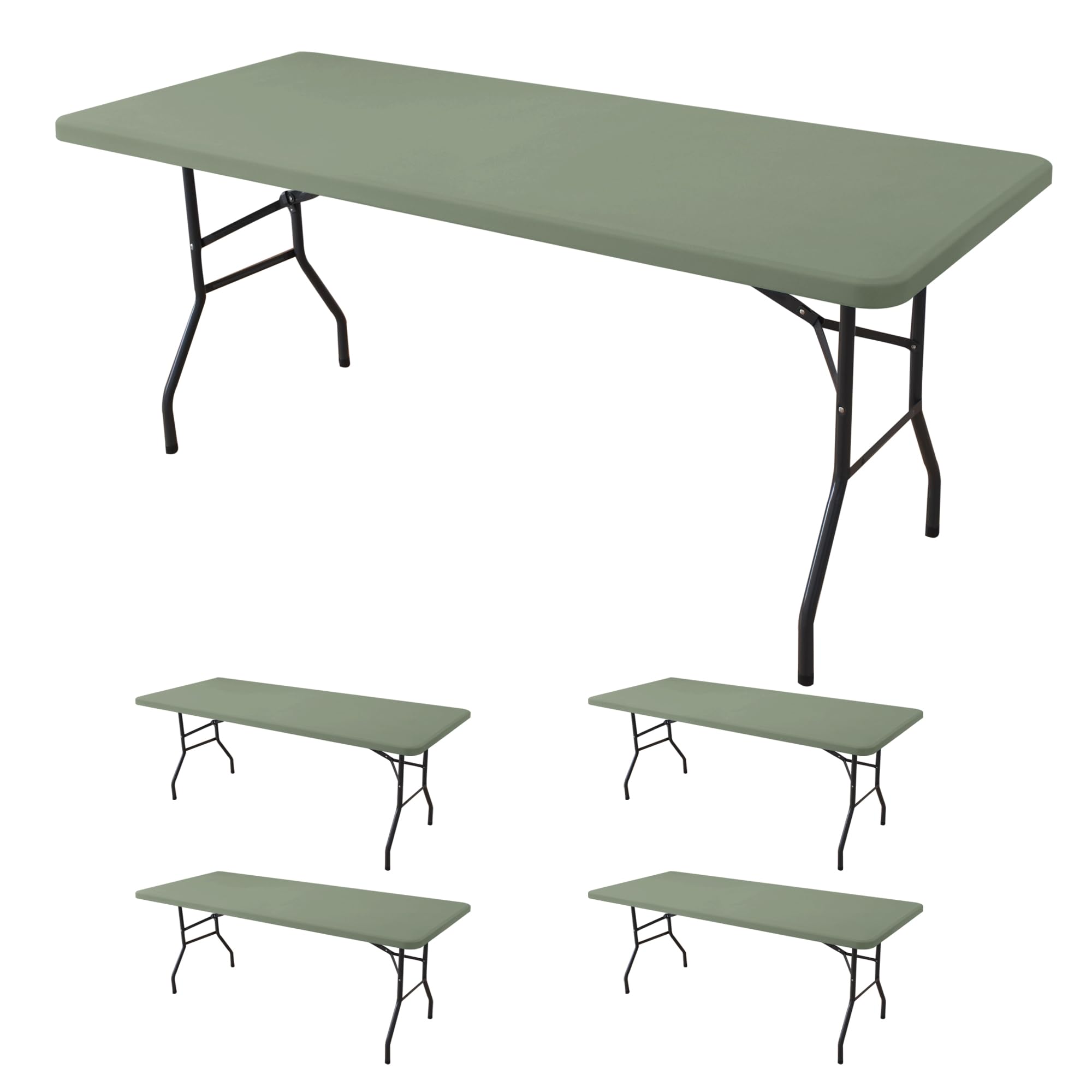 Fitted Tablecloth for 6 Foot Rectangle Tables-6 Pack Black Elastic Outdoor Picnic Table Cover-Spandex Stretch Folding Table Cloths 6 ft for Camping Dining Room Patio Kitchen Banquet Party