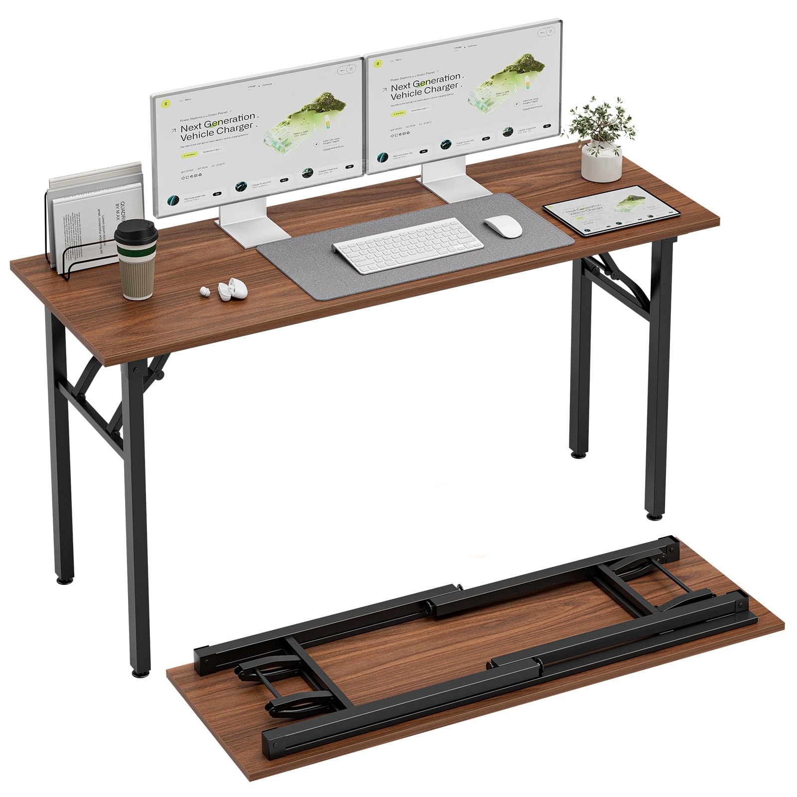 TEMI Small Computer Desk Folding Table - 35.8" Foldable Office Desk, No Assembly, Perfect for Small Spaces in Bedroom, Dorm, or Apartment, Portable Mini Desk or Study Table with Compact Design, Brown