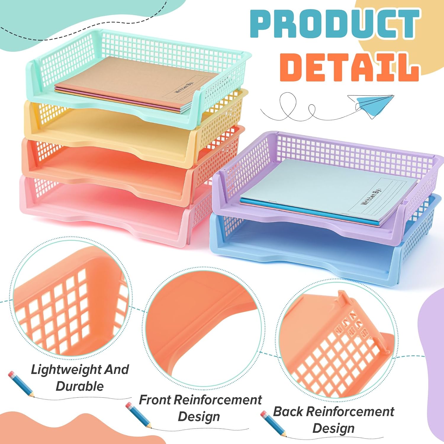 Teenyyou Set of 12 Colorful Turn in Trays Classroom Plastic Stackable Paper Tray Classroom Teachers Desk Organizer Bin for Office Home Teachers Organization and Storage,9 x 13 x 3 Inches(Morandi)
