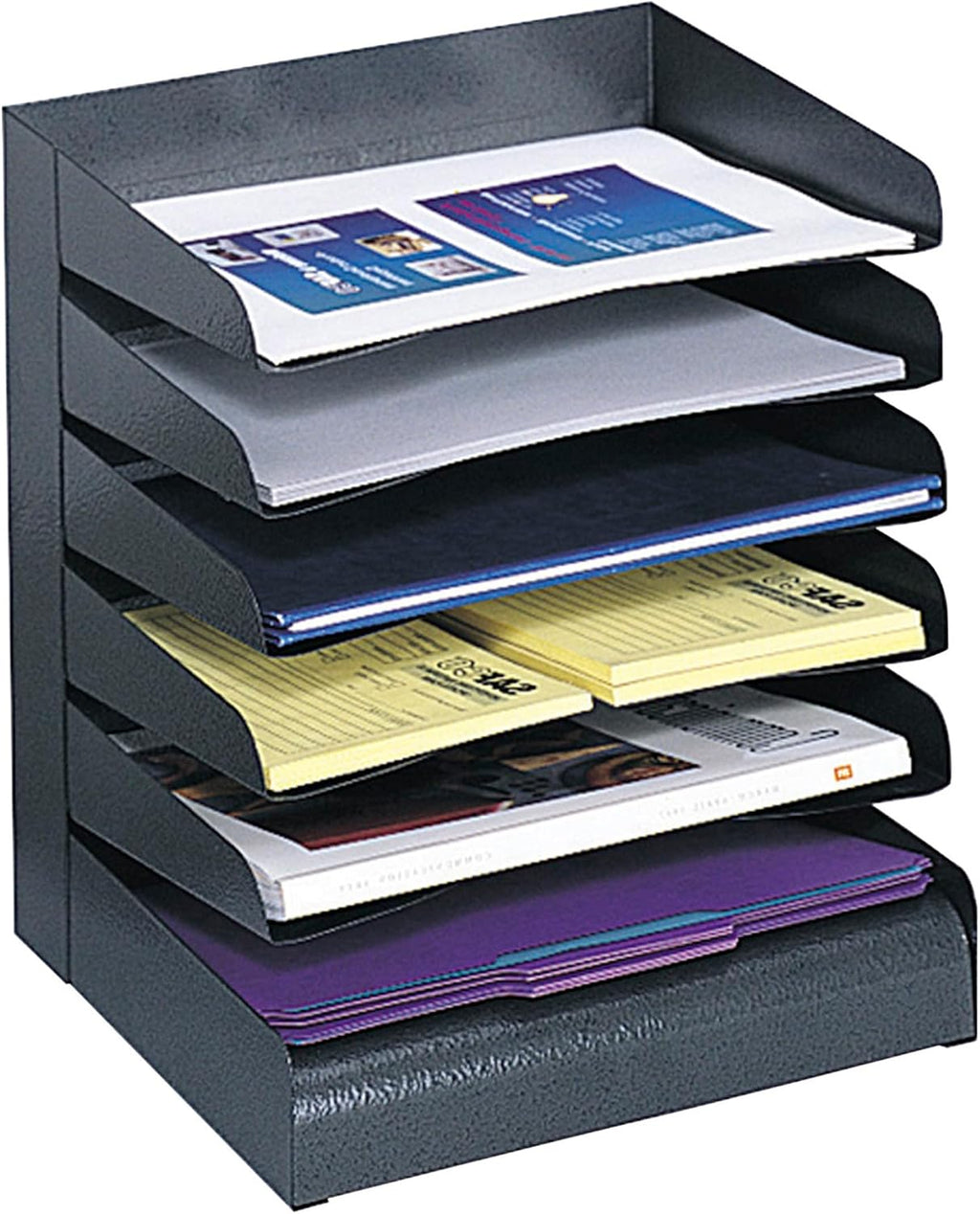 Safco 3127BL Steel Desk Organizer Tray Sorter with 5 Shelves, Black