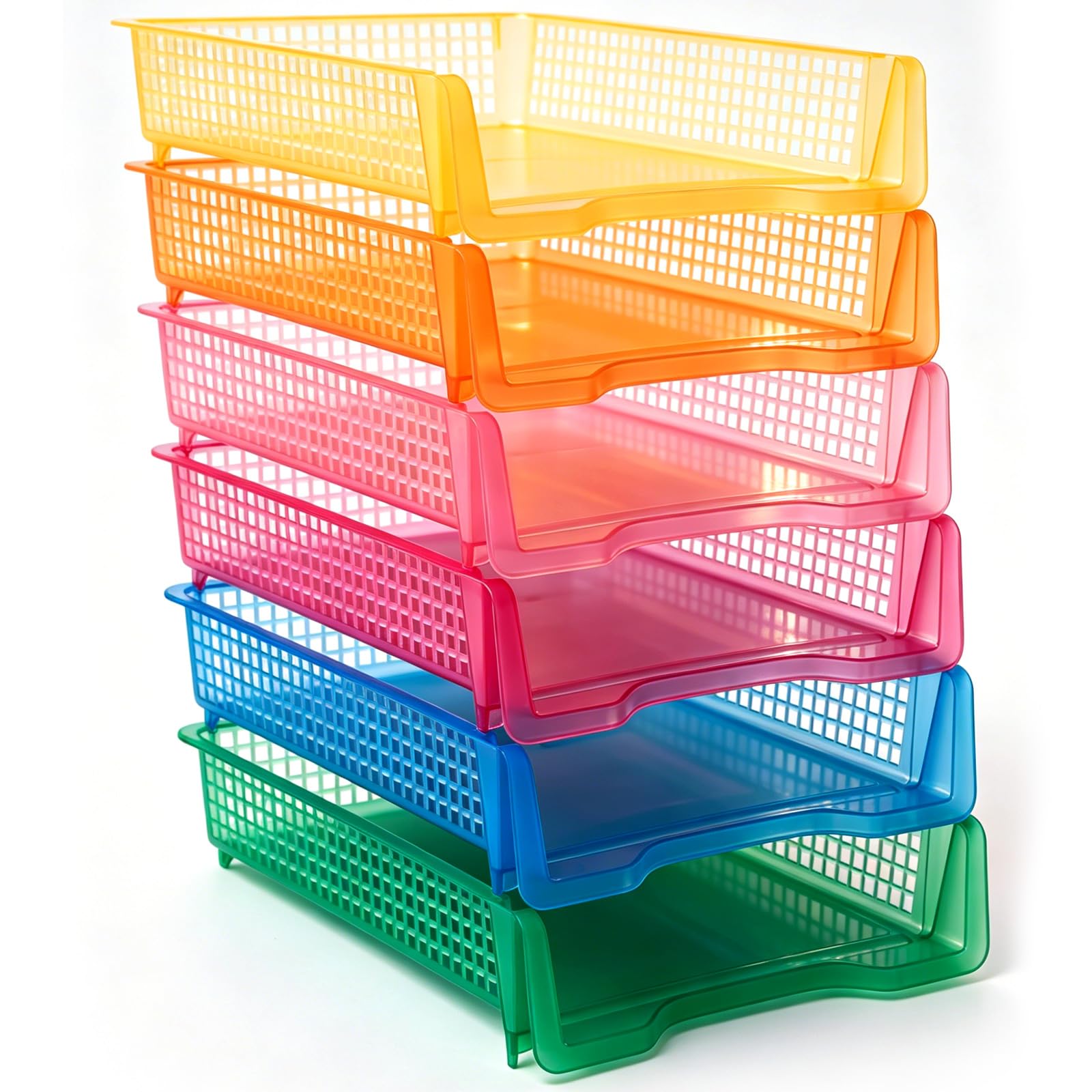 Geetery Set of 12 Plastic Trays for Teachers Turn in Trays Classroom Stackable Paper Tray Plastic Classroom Teachers Desk Letter Organizer Storage Baskets for Office, Desk, Home (Rainbow Color)