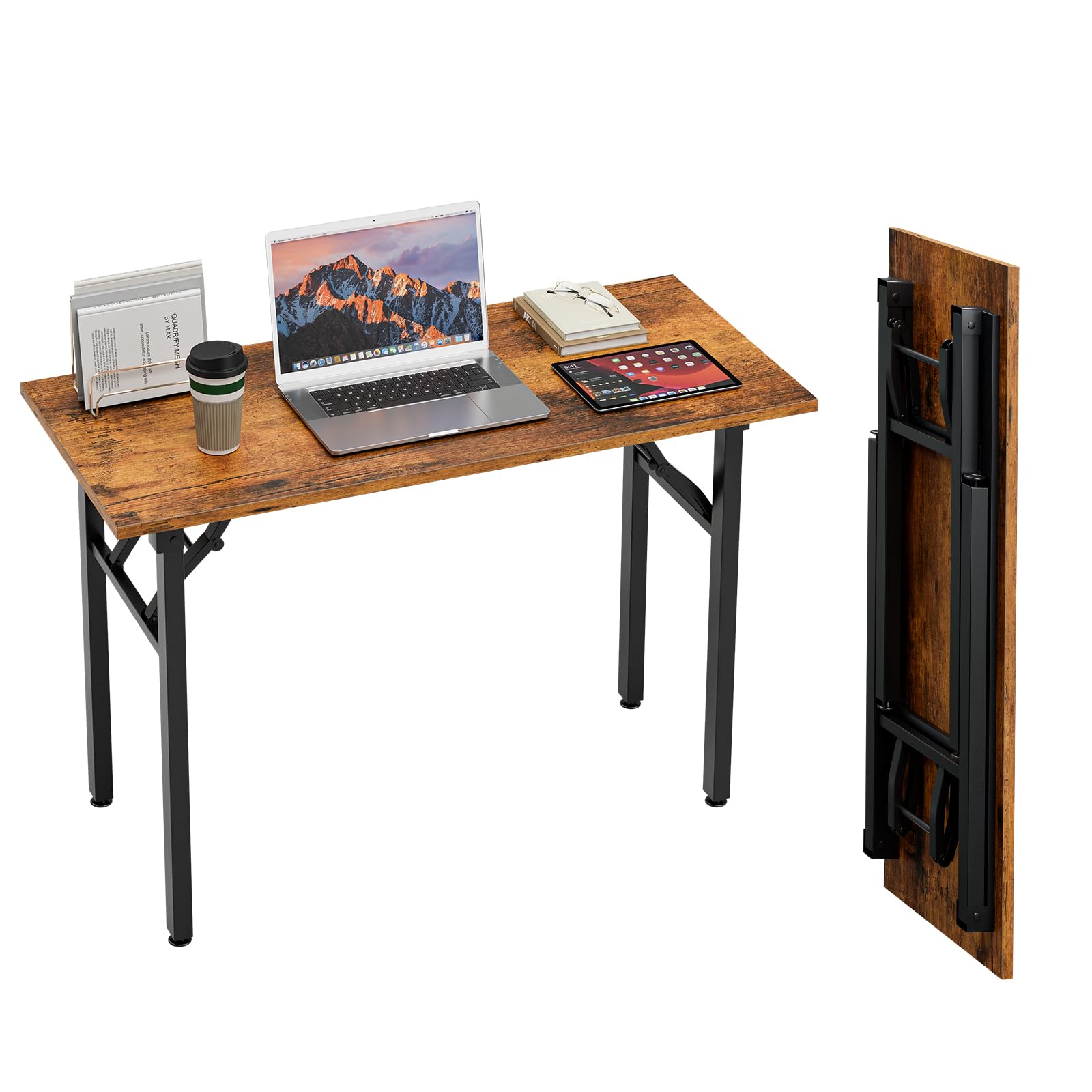 TEMI Small Computer Desk Folding Table - 35.8" Foldable Office Desk, No Assembly, Perfect for Small Spaces in Bedroom, Dorm, or Apartment, Portable Mini Desk or Study Table with Compact Design, Brown