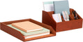 Mind Reader PU Leather Desk Organizer and Letter Tray Set, Stackable Paper Tray, Pen Cup and Card Holder, Brown