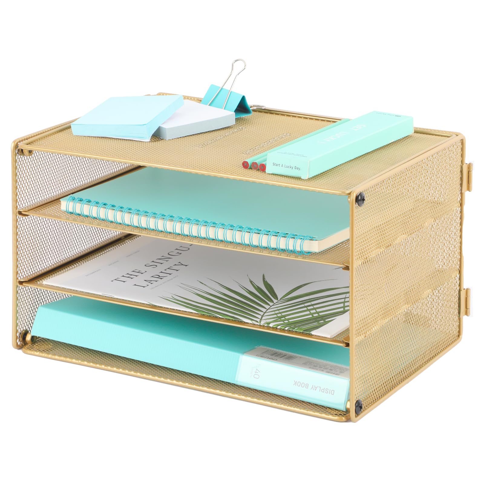 EASEPRES 5 Slot Mesh Desk Organizer Tray, File Paper Letter Folder Holder Desktop Paper Sorter Mail Organization Rack Storage Accessories, for Office Home School Classroom, Black, 2 Pack