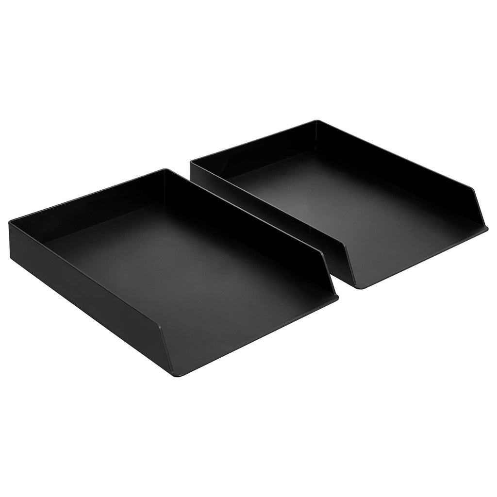 Amazon Basics Rectangular Plastic Desk Organizer, Letter Tray for Documents and Office Supplies, File Storage, Black, 12-Pack