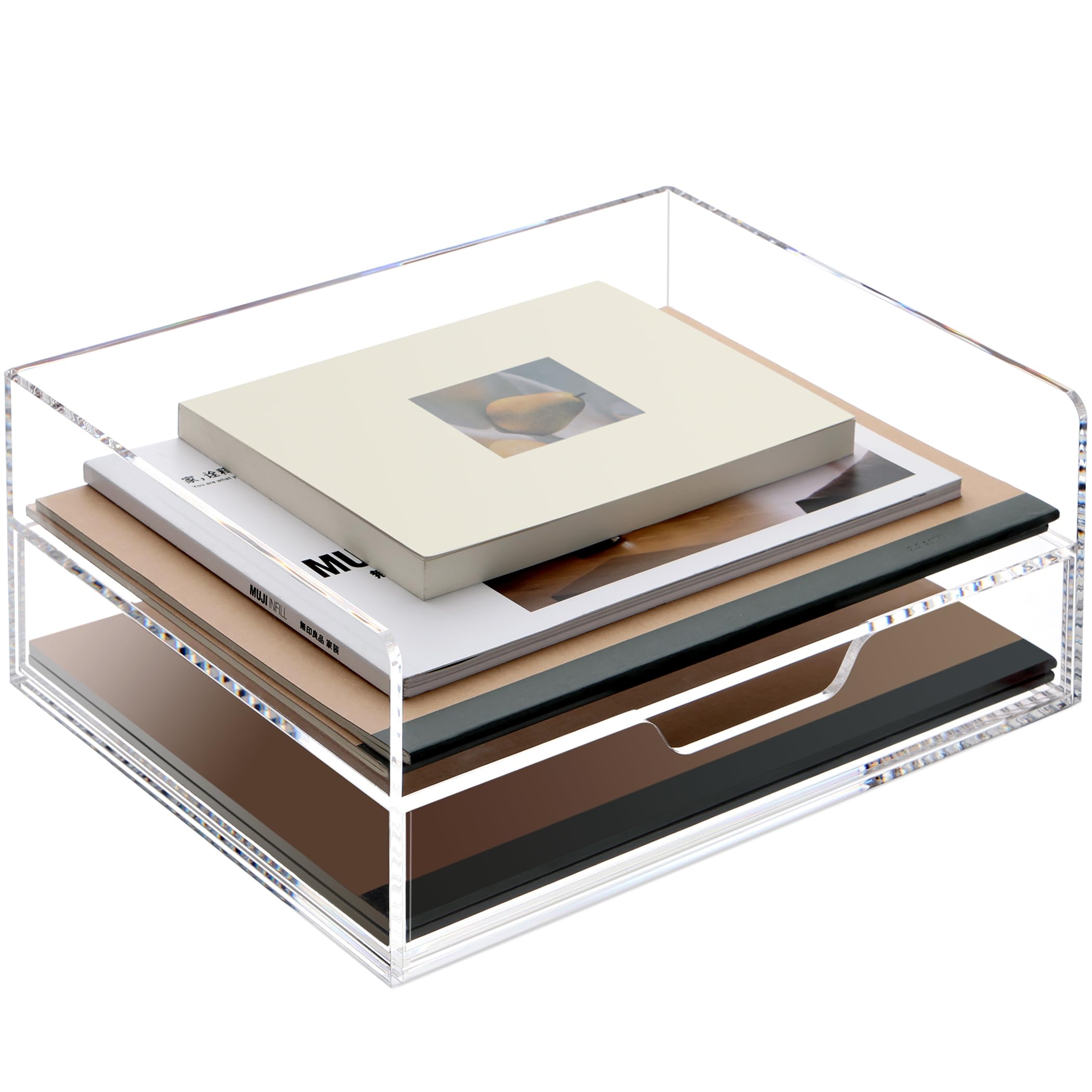 SANRUI Acrylic Stackable Letter Tray Clear Desk Paper Organizer 4-Tier Desk File Organizer Paper Sorter Holder Document Shelf Tray for Letter/A4,4-Pack