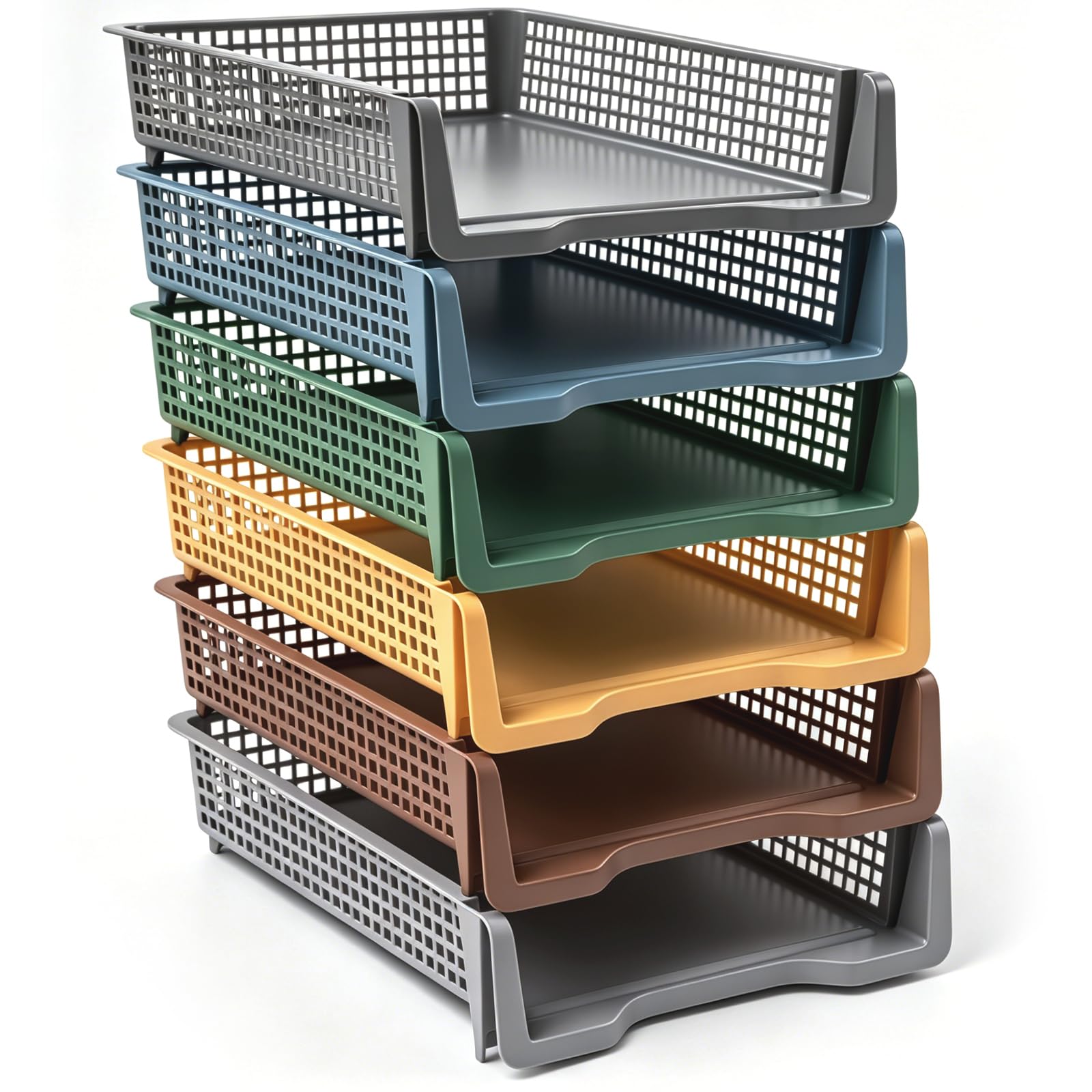 Geetery Set of 12 Plastic Trays for Teachers Turn in Trays Classroom Stackable Paper Tray Plastic Classroom Teachers Desk Letter Organizer Storage Baskets for Office, Desk, Home (Rainbow Color)