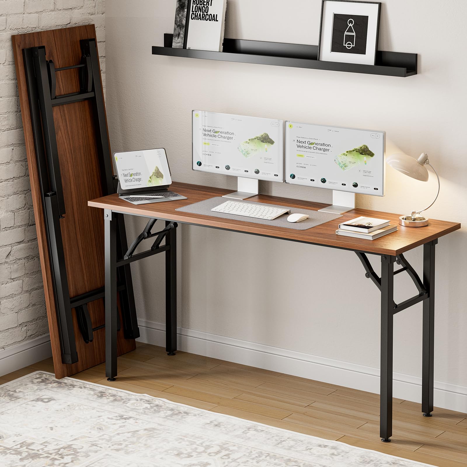 Frylr Small Folding Computer Desk – Portable 35.8 Inch Foldable Laptop Table, No-Assembly, Collapsible and Compact for Easy Storage, Lightweight for Small Spaces, Craft and Study Use, Dark Walnut