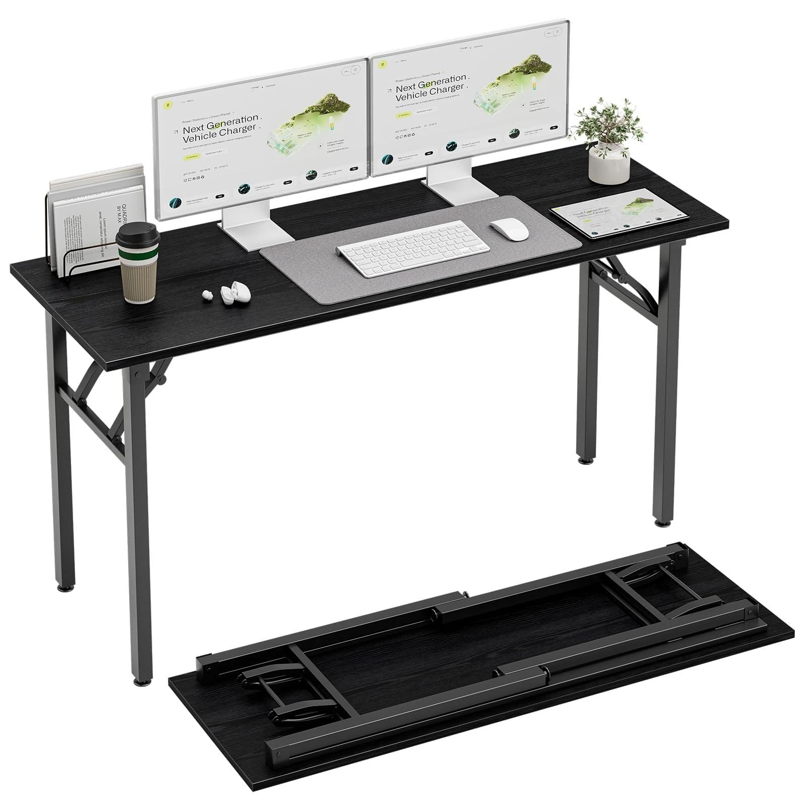 TEMI Small Computer Desk Folding Table - 35.8" Foldable Office Desk, No Assembly, Perfect for Small Spaces in Bedroom, Dorm, or Apartment, Portable Mini Desk or Study Table with Compact Design, Brown