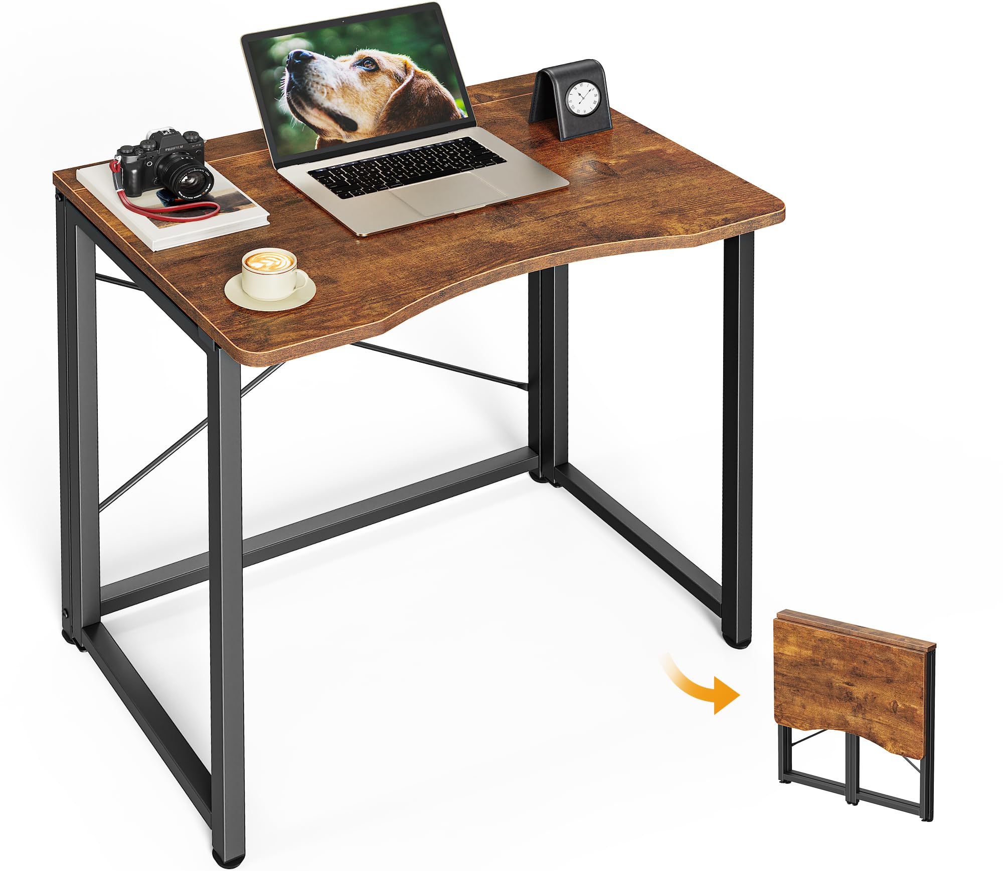 Huuger Folding Desk for Small Spaces, 31.5 Inch Foldable Computer Table, for Home Office, Study, Bedroom, Dorm, Space Saving, Small Writing Work Office Computer Desk, Easy to Fold, Rustic Brown