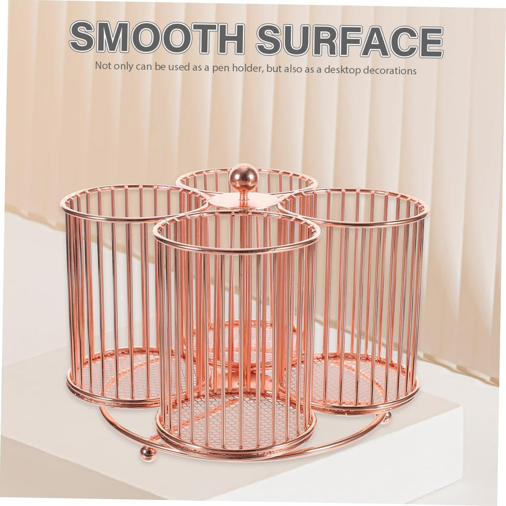 TEHAUX Rotary Desk Stationery Organizer Metal Makeup Brush Pen Pencil Holder Office Desk Stationery Storage