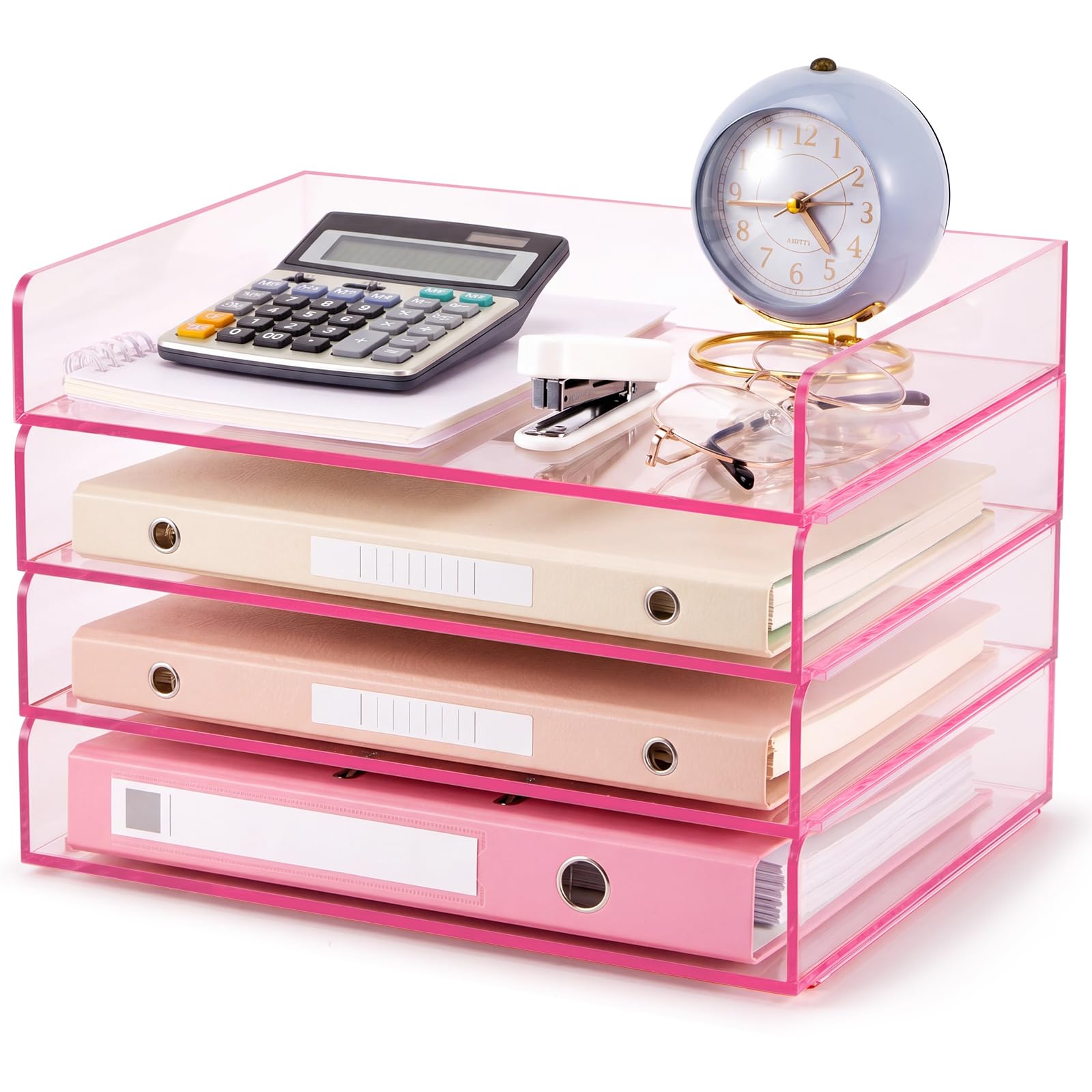 Harloon 4 Tier Paper Organizer Letter Tray Acrylic Desk File Organizer Heavy Duty Stackable Documents Clear Letter Paper Holder Sorter Office Tray for A4, Office Classroom Home File Pad Notebooks