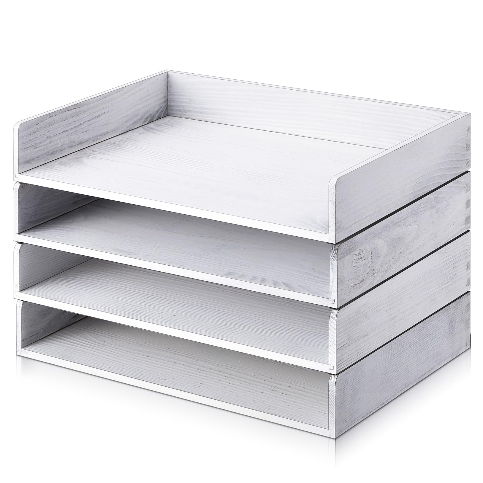 Yeaqee 4 Pcs Stackable Paper Organizer Tray Wood Desk Organizer Letter Tray Desktop Letter Size Office Wooden Desk Shelf Paper Holder Folder Organization Rack for Mail File Document(Light Wood Color)