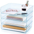 Harloon 4 Tier Paper Organizer Letter Tray Acrylic Desk File Organizer Heavy Duty Stackable Documents Clear Letter Paper Holder Sorter Office Tray for A4, Office Classroom Home File Pad Notebooks
