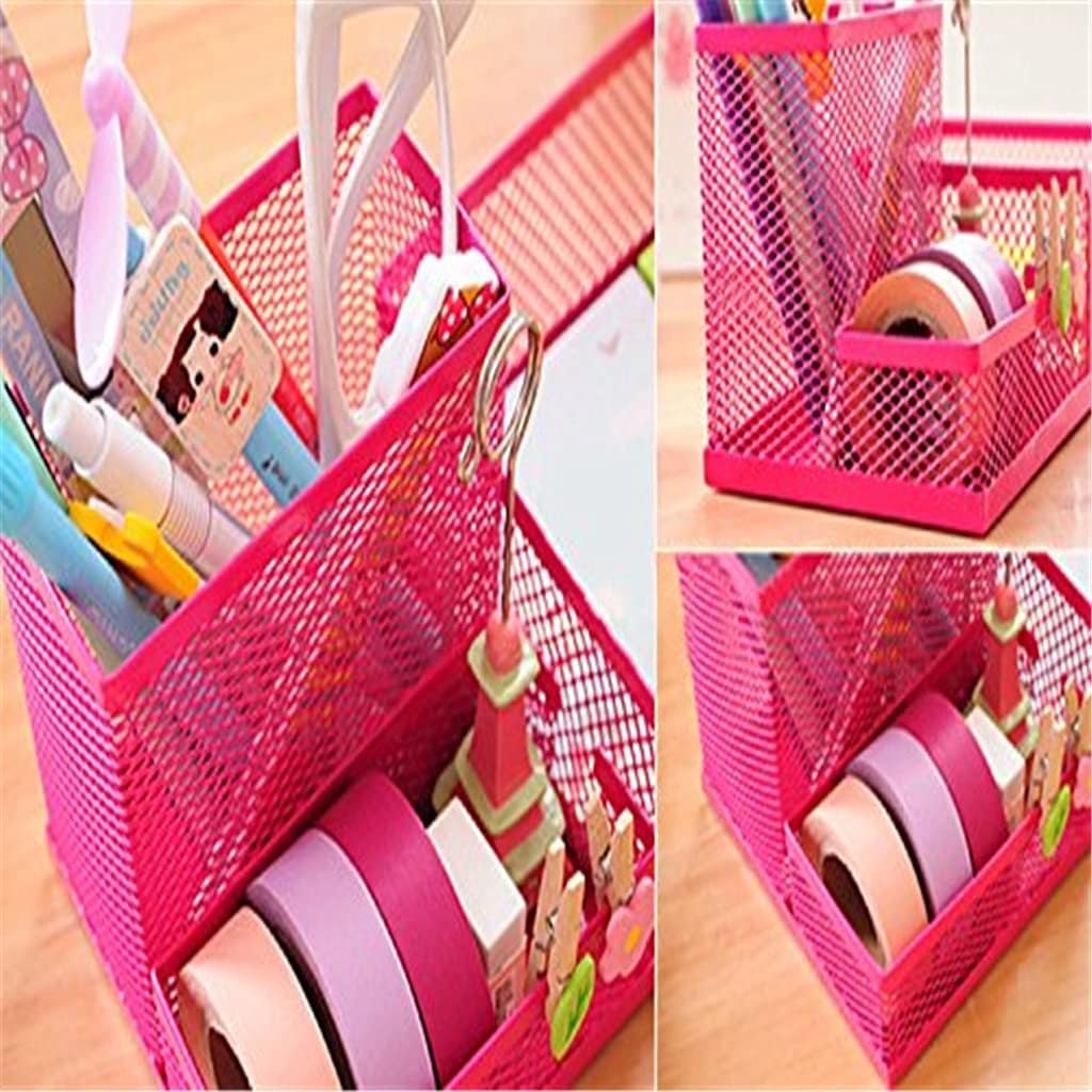 Students Office Desk Mesh 3 Compartments Metal Pen Holder Organizers