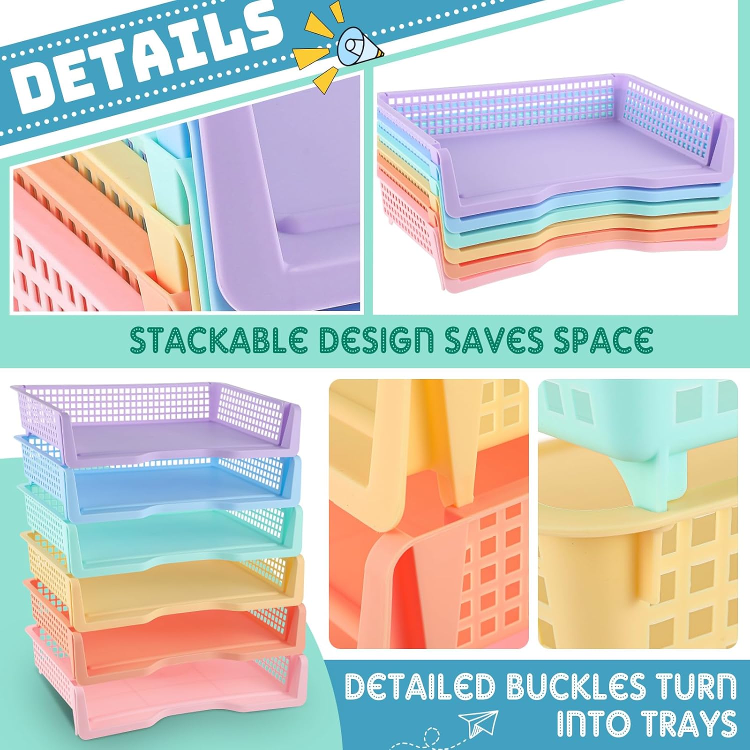 Teenyyou Set of 12 Colorful Turn in Trays Classroom Plastic Stackable Paper Tray Classroom Teachers Desk Organizer Bin for Office Home Teachers Organization and Storage,9 x 13 x 3 Inches(Morandi)