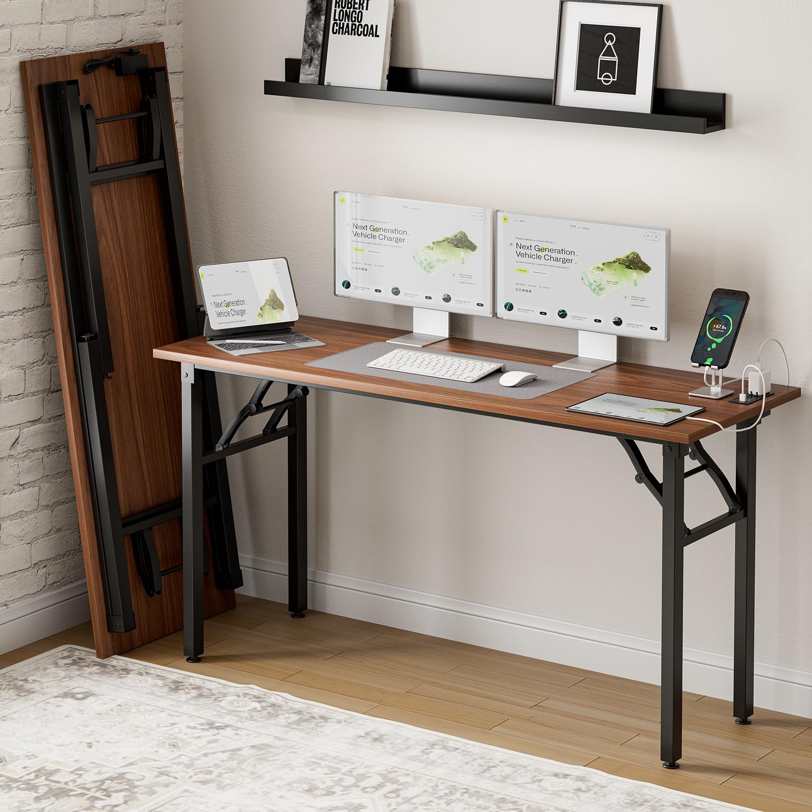 Frylr Small Folding Computer Desk – Portable 35.8 Inch Foldable Laptop Table, No-Assembly, Collapsible and Compact for Easy Storage, Lightweight for Small Spaces, Craft and Study Use, Dark Walnut