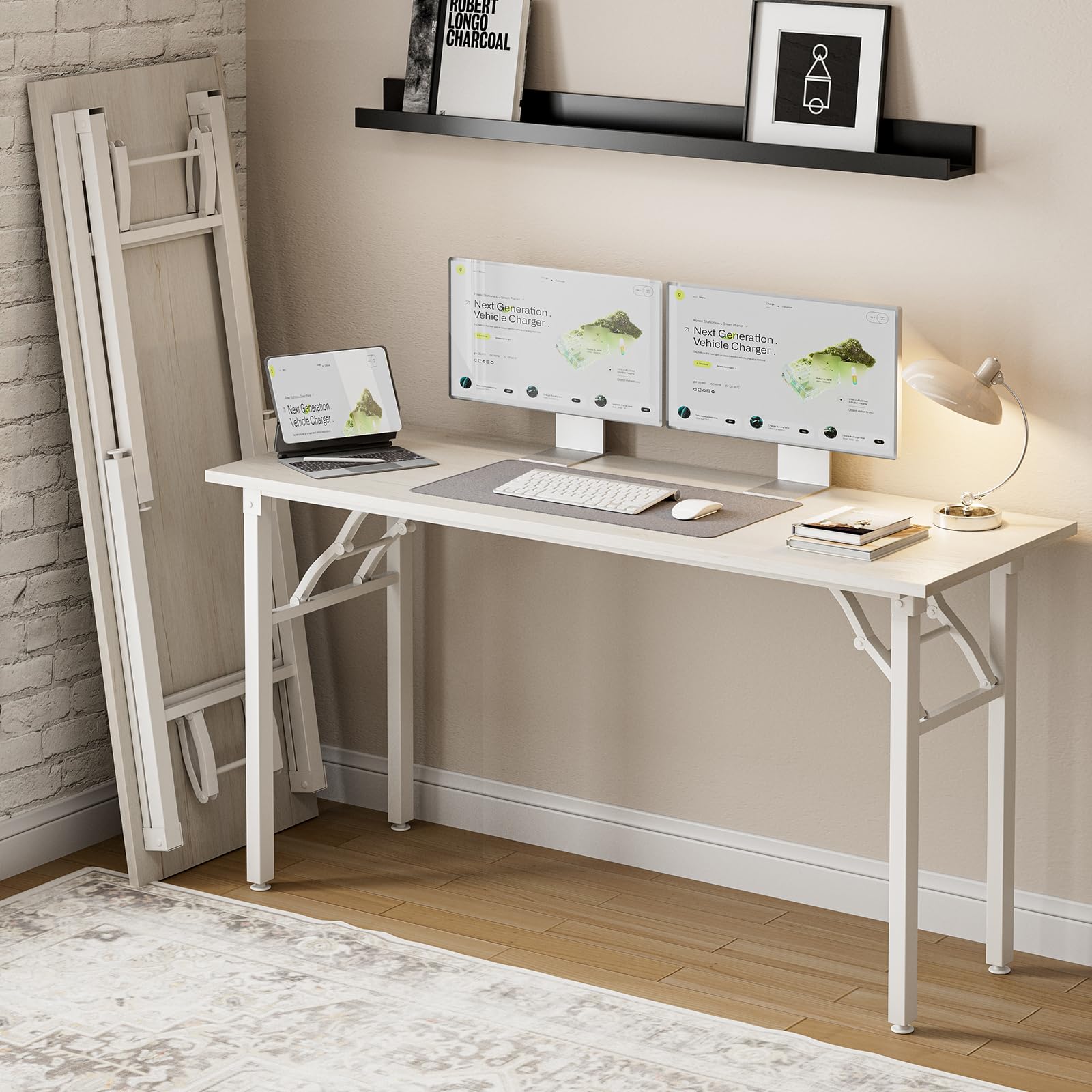 Frylr Small Folding Computer Desk – Portable 35.8 Inch Foldable Laptop Table, No-Assembly, Collapsible and Compact for Easy Storage, Lightweight for Small Spaces, Craft and Study Use, Dark Walnut