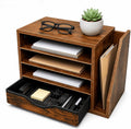 Wooden Desk Organizer with Drawers, 4 Tier Office Organizer and Accessories, Paper File Mail Organizer, Brown