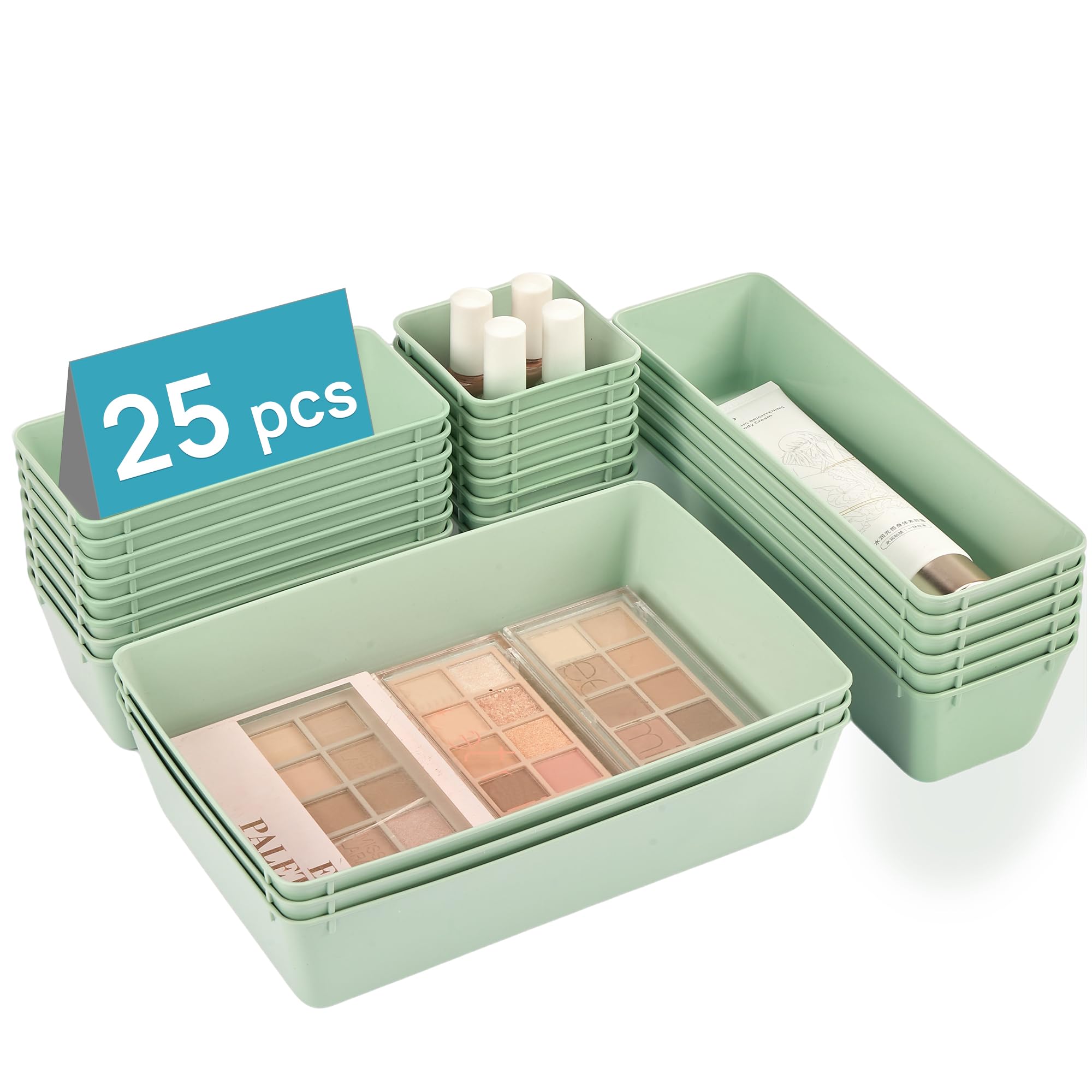 Vtopmart 28 PCS Clear Plastic Drawer Organizers Set, 4-Size Bathroom and Vanity Drawer Organizer Trays, Acrylic Storage Bins for Toiletries, Makeup, Cosmetic, Kitchen Utensils, Tool, Gadgets