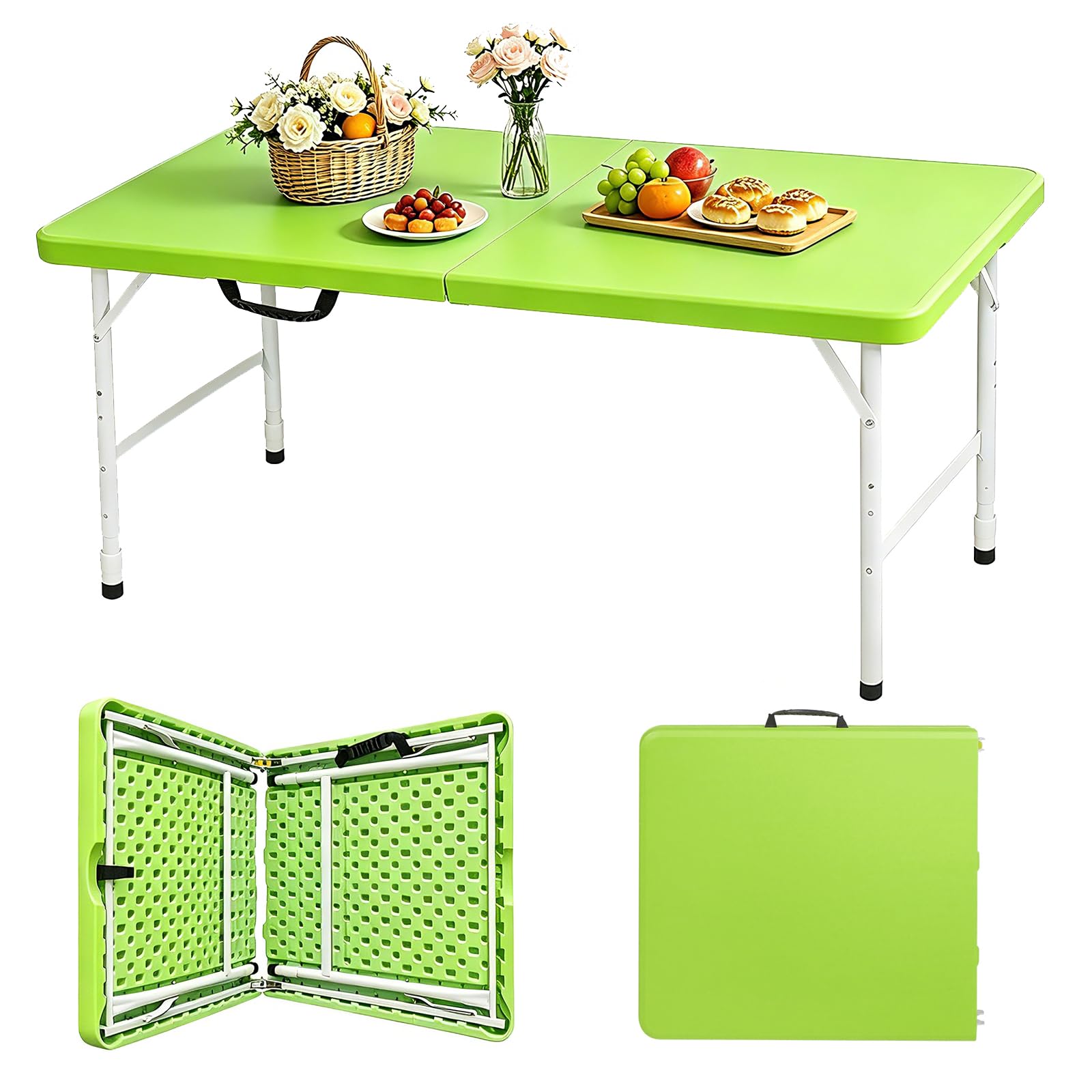 Portable Plastic Folding Table 4ft/6ft/8ft Heavy Duty White Black Picnic Dining Table Fold-in-Half for Camp Party Kitchen Indoor Outdoor