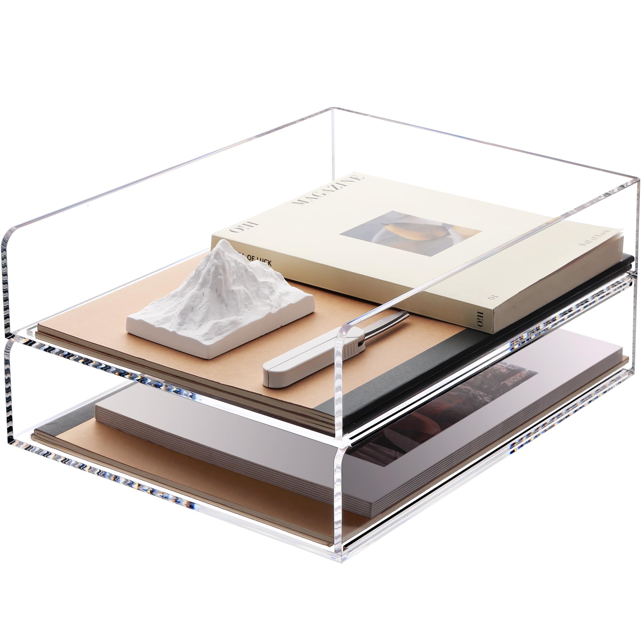 SANRUI Acrylic Stackable Letter Tray Clear Desk Paper Organizer 4-Tier Desk File Organizer Paper Sorter Holder Document Shelf Tray for Letter/A4,4-Pack