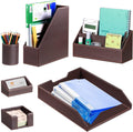 Desk Accessories and Workspace Organizers, 6 PCS Office Supplies Organization Set- Pencil Cup, Business Card Holder, Sticky Note Dispenser, Mail Sorter, Letter Tray, Files Holder, Desktop Caddy