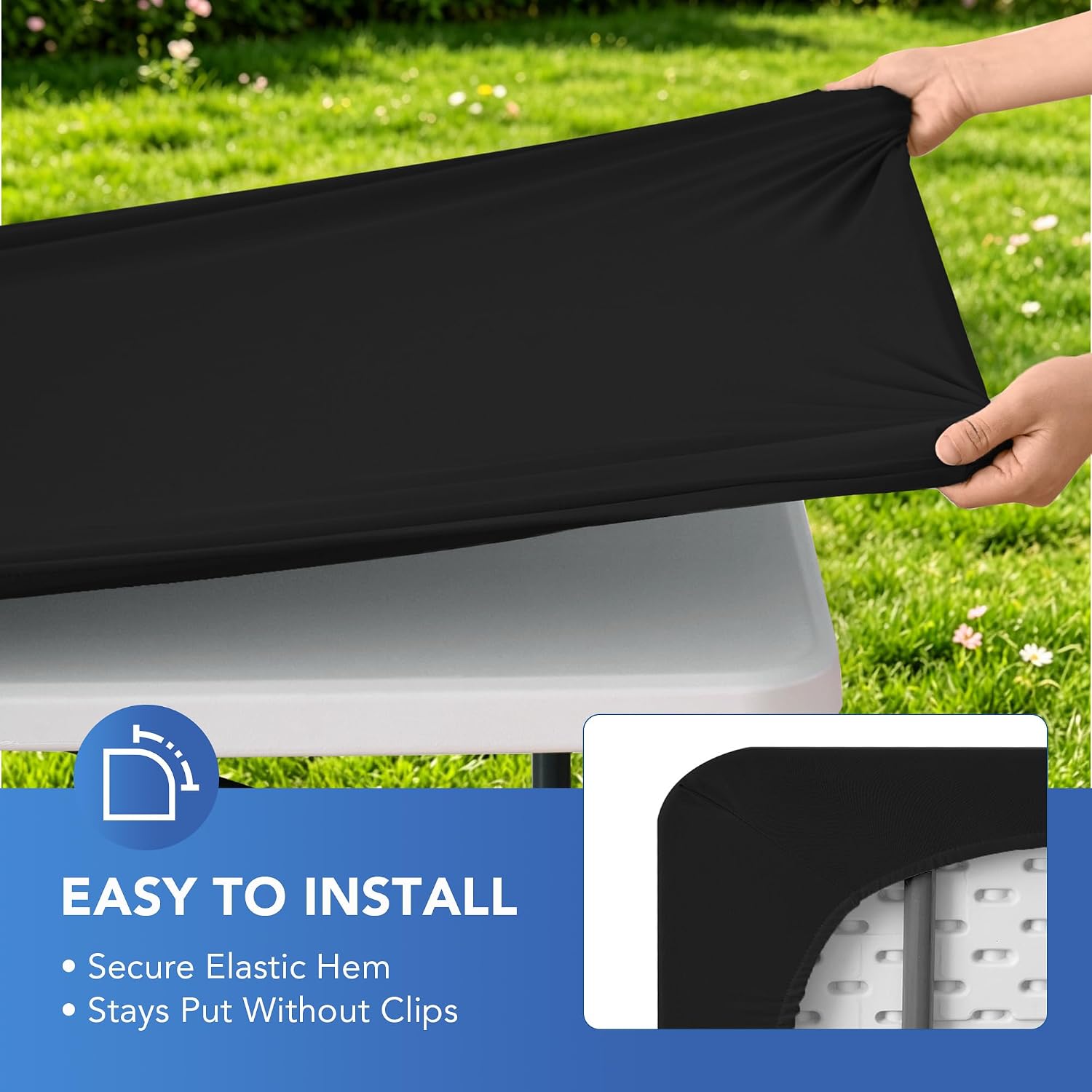 Fitted Tablecloth for 6 Foot Rectangle Tables-6 Pack Black Elastic Outdoor Picnic Table Cover-Spandex Stretch Folding Table Cloths 6 ft for Camping Dining Room Patio Kitchen Banquet Party