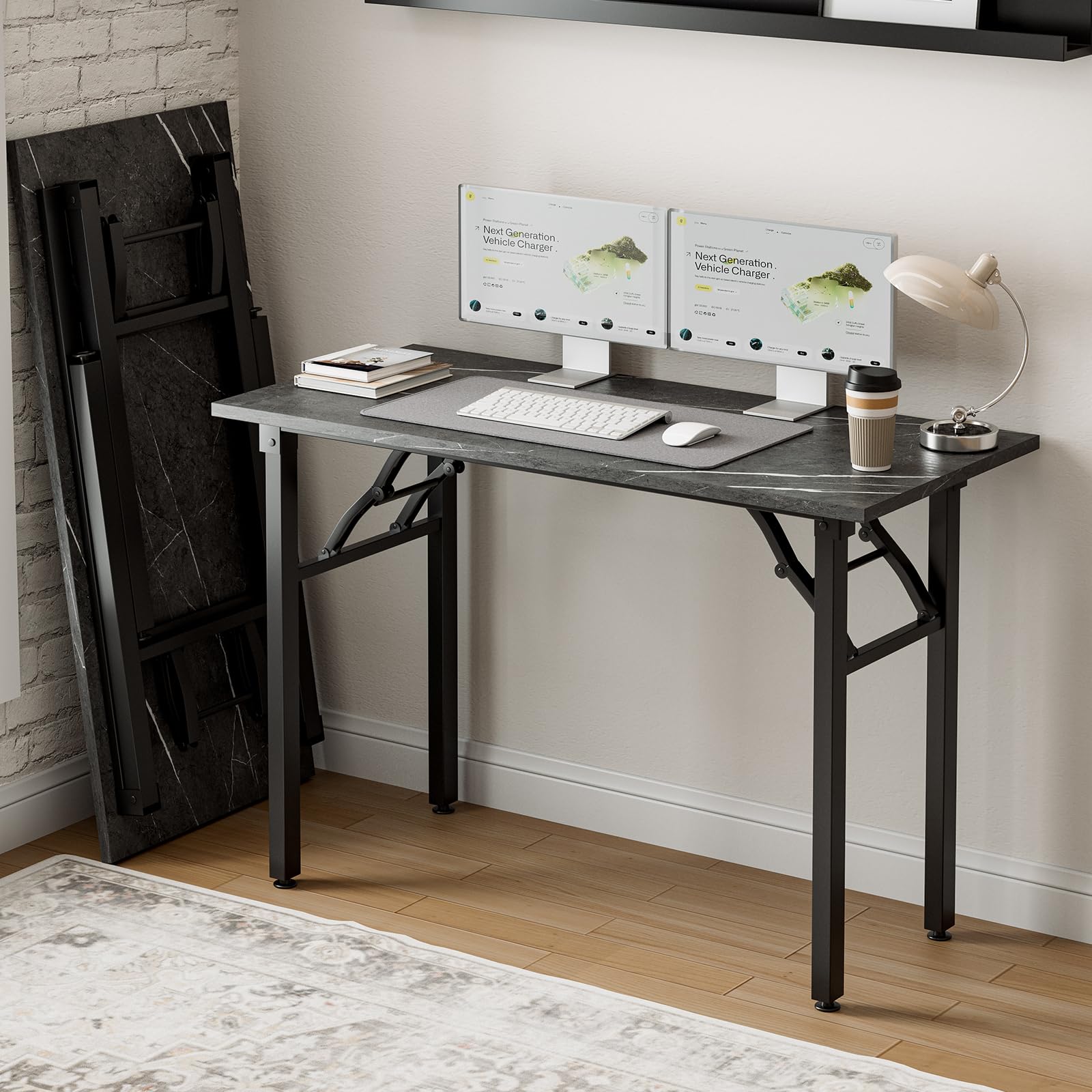 Frylr Small Folding Computer Desk – Portable 35.8 Inch Foldable Laptop Table, No-Assembly, Collapsible and Compact for Easy Storage, Lightweight for Small Spaces, Craft and Study Use, Dark Walnut