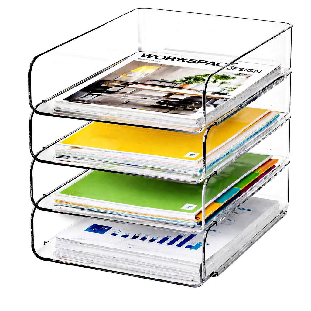 DCA Clear Acrylic Desk Organizer Set, 4 Tier Letter Tray with 2 Magazine File Holders, Clear Paper Organizer for Office, Home, School, Desktop File Storage for Documents, Books & Supplies