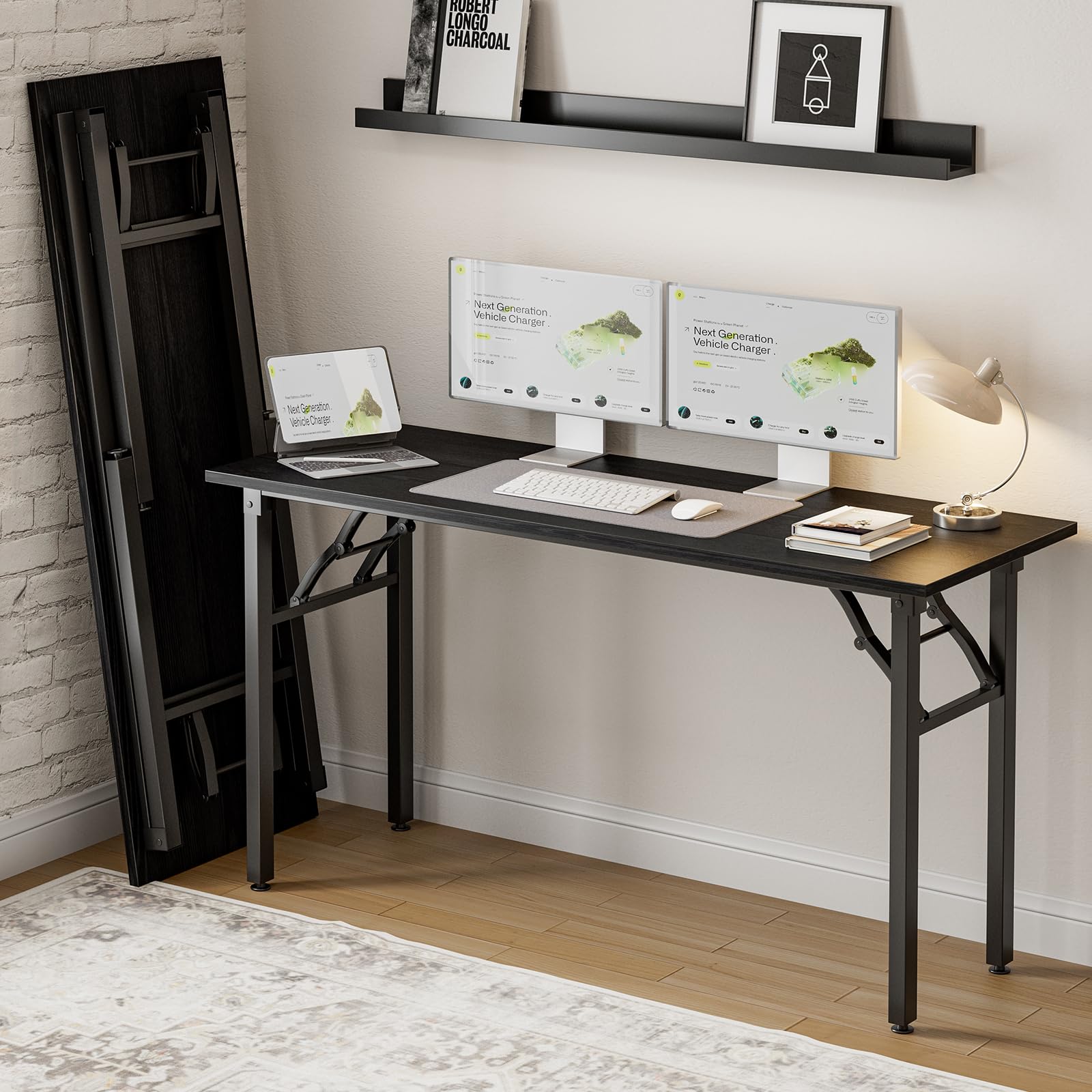 Frylr Small Folding Computer Desk – Portable 35.8 Inch Foldable Laptop Table, No-Assembly, Collapsible and Compact for Easy Storage, Lightweight for Small Spaces, Craft and Study Use, Dark Walnut