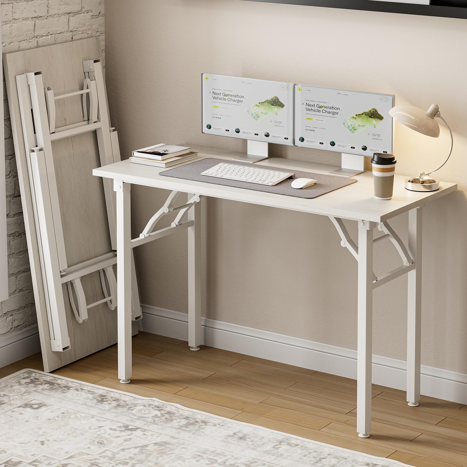Frylr Small Folding Computer Desk – Portable 35.8 Inch Foldable Laptop Table, No-Assembly, Collapsible and Compact for Easy Storage, Lightweight for Small Spaces, Craft and Study Use, Dark Walnut