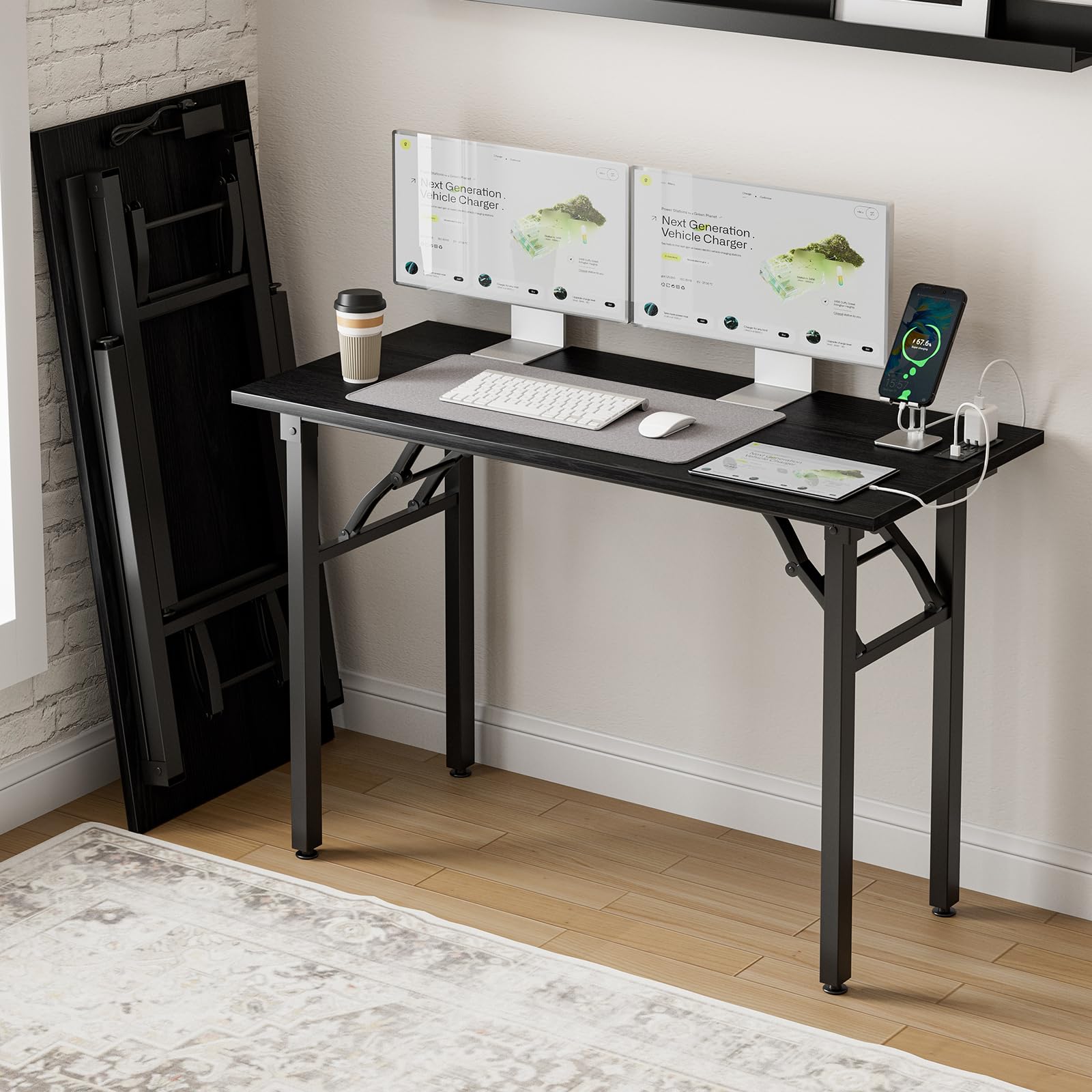 Frylr Small Folding Computer Desk – Portable 35.8 Inch Foldable Laptop Table, No-Assembly, Collapsible and Compact for Easy Storage, Lightweight for Small Spaces, Craft and Study Use, Dark Walnut