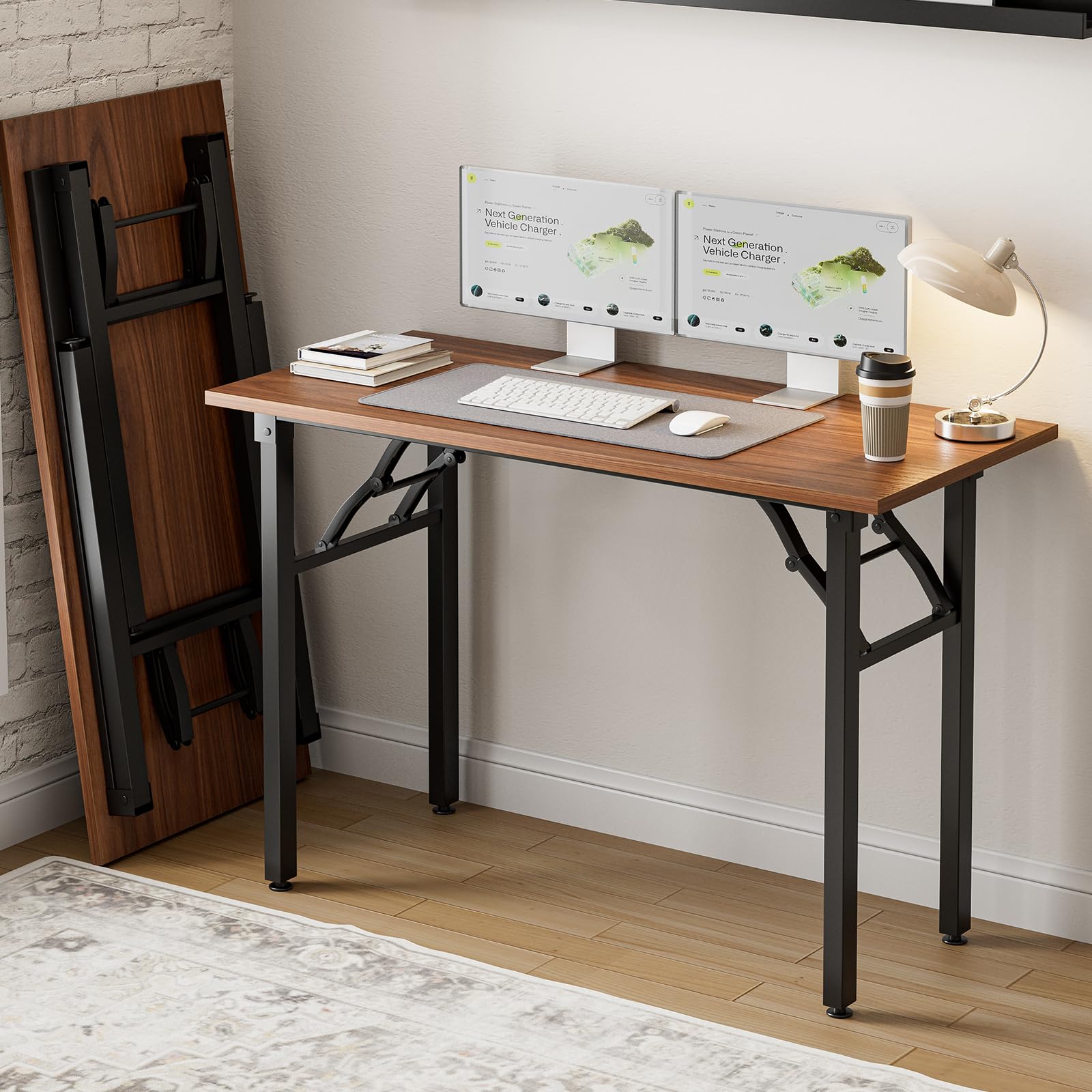 Frylr Small Folding Computer Desk – Portable 35.8 Inch Foldable Laptop Table, No-Assembly, Collapsible and Compact for Easy Storage, Lightweight for Small Spaces, Craft and Study Use, Dark Walnut